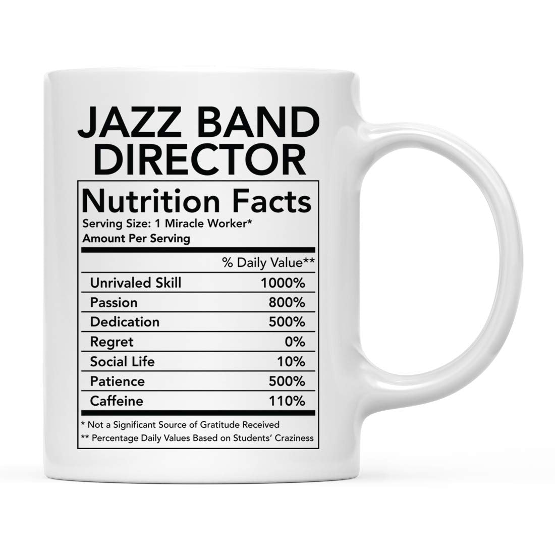 Andaz Press Funny 11oz. Ceramic Coffee Tea Mug Thank You Gift, Jazz Band Director Nutritional Facts, 1-Pack
