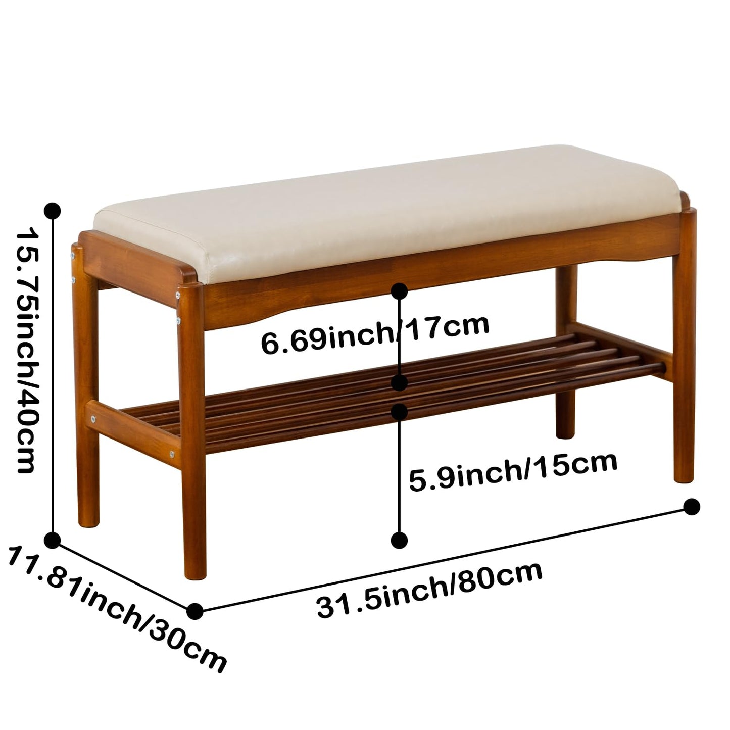 SOBIBO Entryway Shoe Bench with Cushioned Seat, 2-Tier Rubberwood Shoe Rack Storage Organizer for 8-12 Pairs, 31.5" Shoe Storage Bench (Beige)