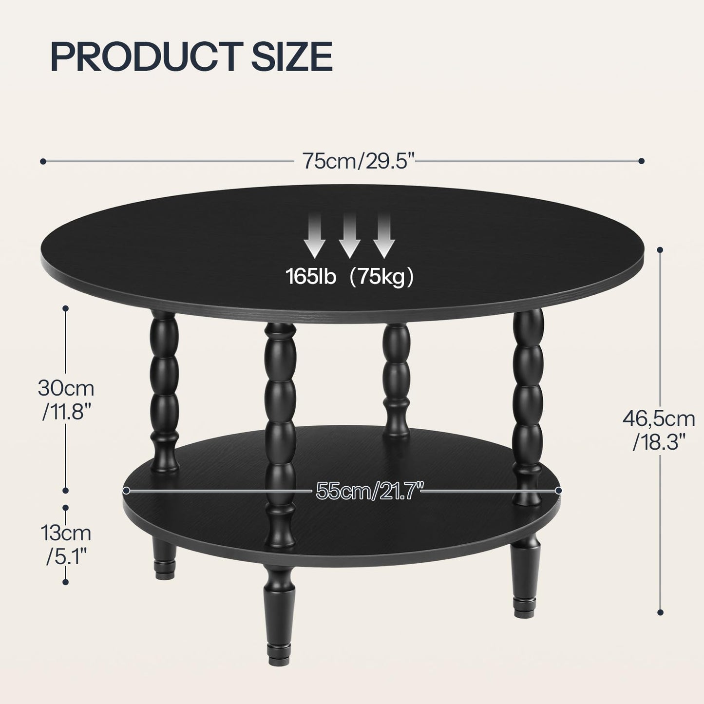 HOOBRO Coffee Table, 2-Tier Round Coffee Table, Mid-Century Modern Coffee Table for Living Room, Center Table with 2-Tier Open Storage Shelf, Home Office, Black BK75KF01