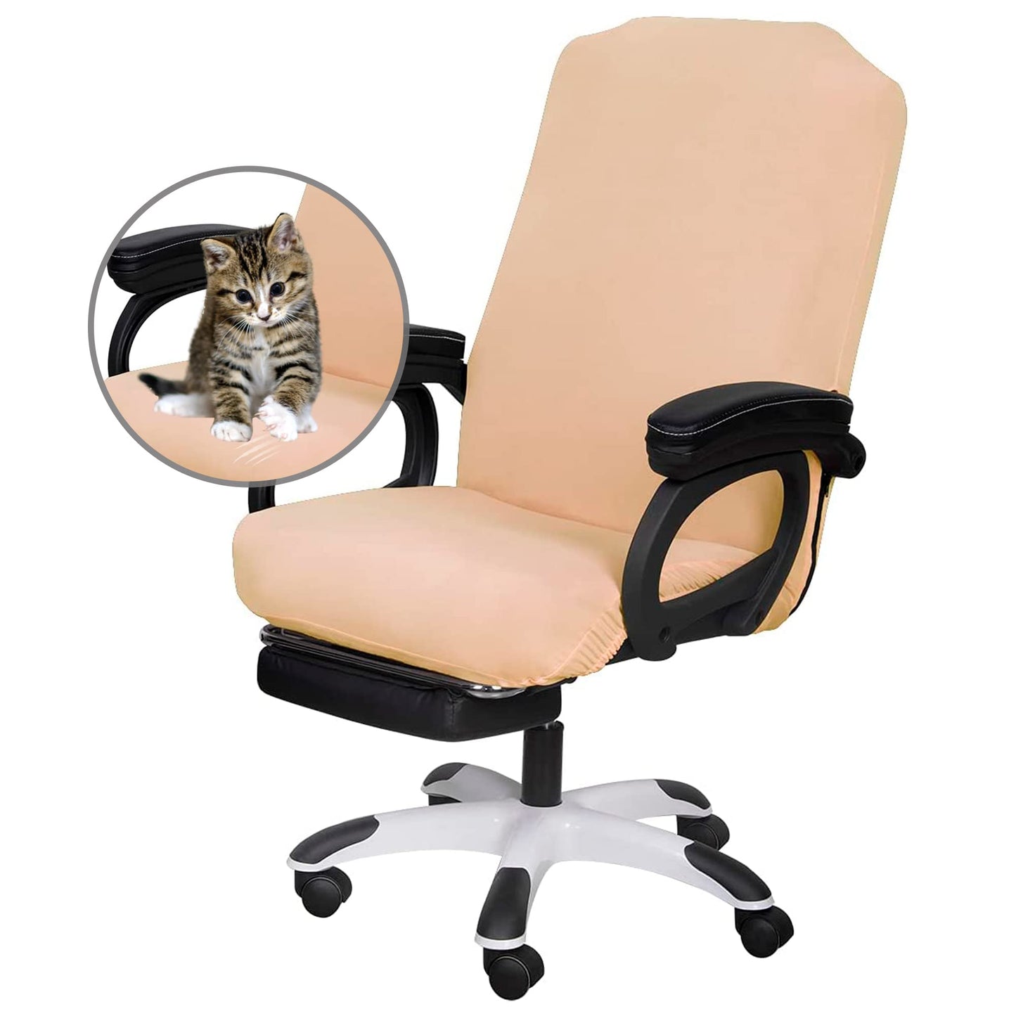SARAFLORA Office Chair Covers- Large, Champagne- Removable Computer Chair Covers for Office Chair with Zipper for Universal Rotating Chair Desk Chair Cover Chair Seat Washable Protector for Pet