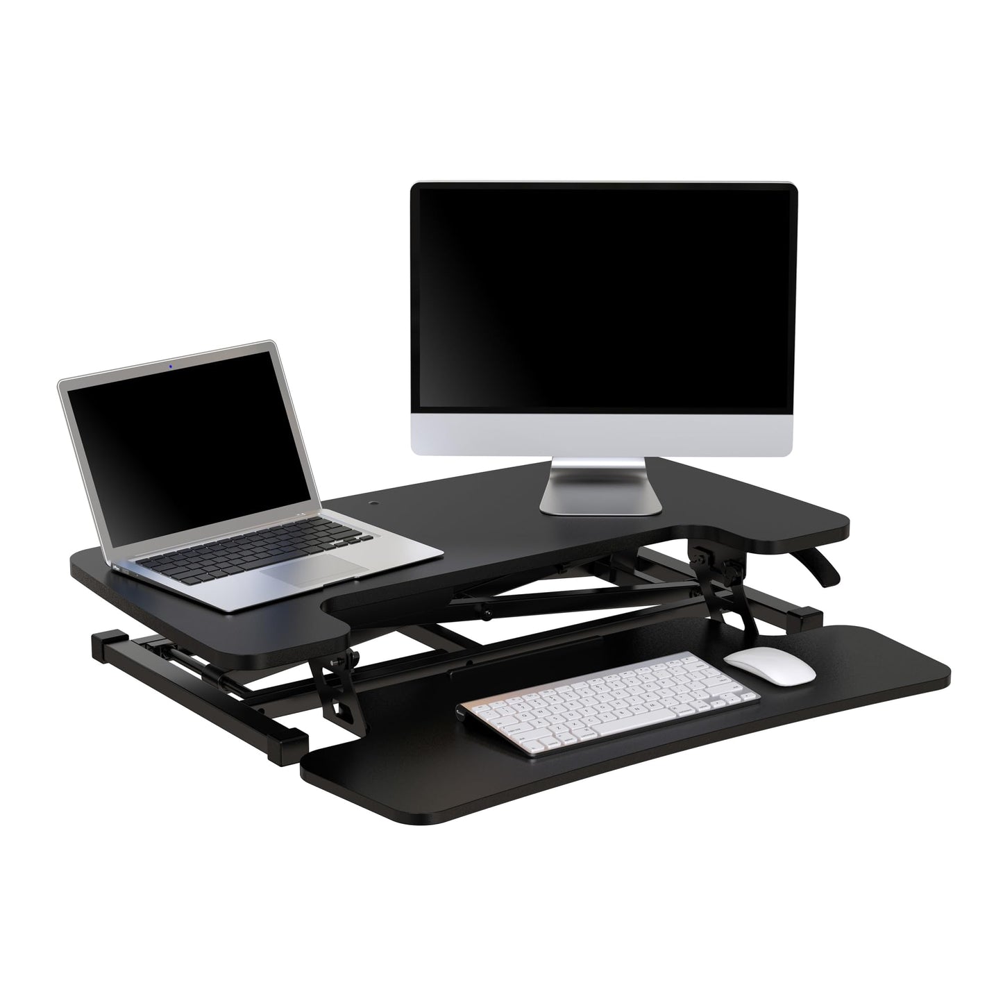Realspace® P10 Pneumatic Standing Desk Riser Converter with Keyboard Tray, 20"H x 31-1/2"W x 25"D, Black