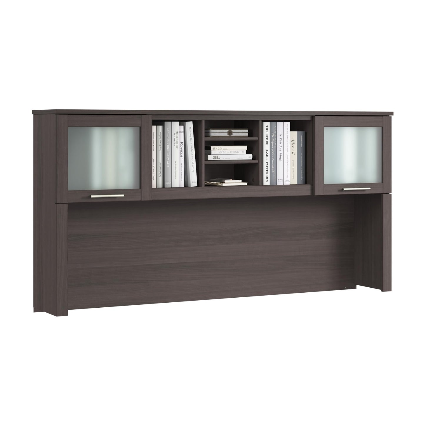 Bush Home 72-Inch Desk Hutch, Office Storage Organizer with Shelves, Cubbies and Frosted Glass Doors for Computer Desk, Home Office Furniture, Somerset Collection, Storm Gray
