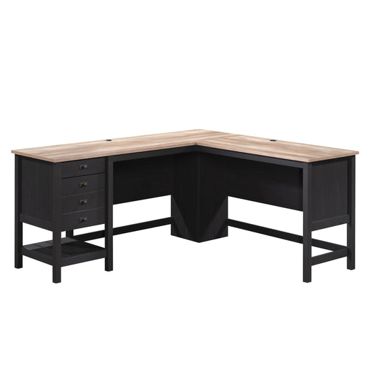 Sauder Cottage Road L Shaped Desk Computer Desk with Drawers, Home Office Desk with Optional File Cabinet Storage, Cable Management, in Raven Oak Finish