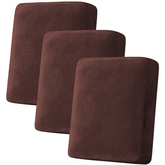 H.VERSAILTEX Velvet Stretch Couch Cushion Cover Plush Cushion Slipcover for Chair Loveseat Sofa Cushion Furniture Protector Seat Cushion Sofa Cover (3 Piece Sofa Cushion Covers, Brown)