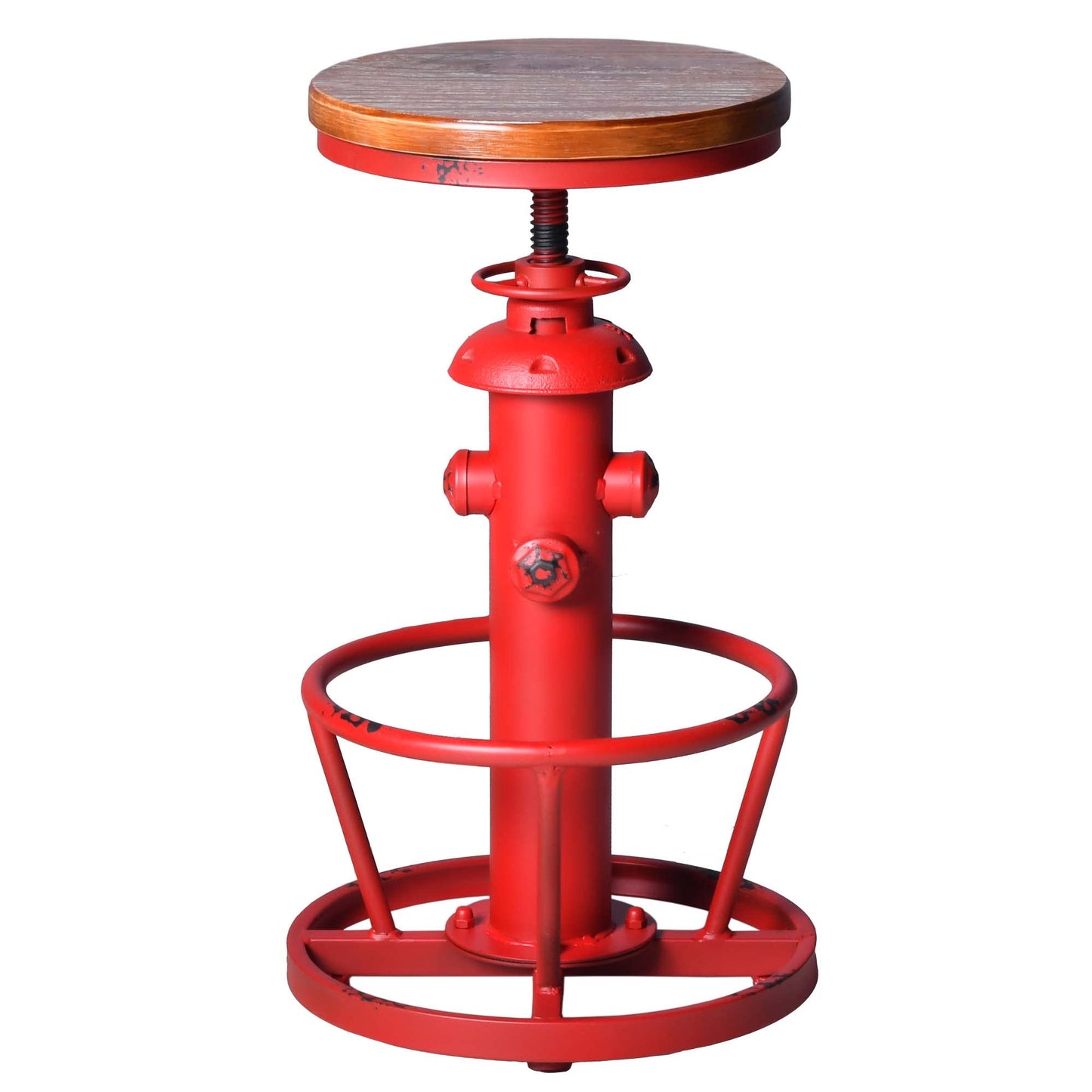 Topower Antique Industrial Round Bottom Adjustable Height Cafe Coffee Retro Vintage Stylish Water Pipe Design Pub Kitchen Bar Stool Antique Red
