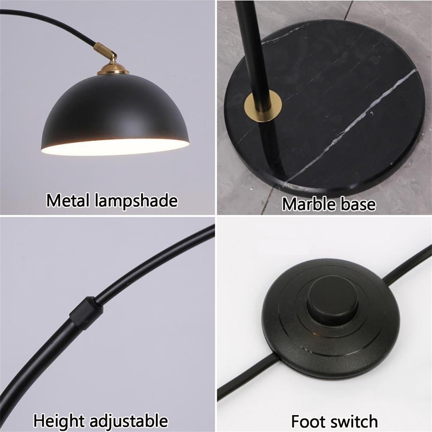 GKOKG Floorps,with Table Black Arc Floorp with Marble Base for Liviroom, Standingp with 360° Rotatable Arm, Industrial Tallp Metal Material, Readingp for Bedroom Couch Sofa