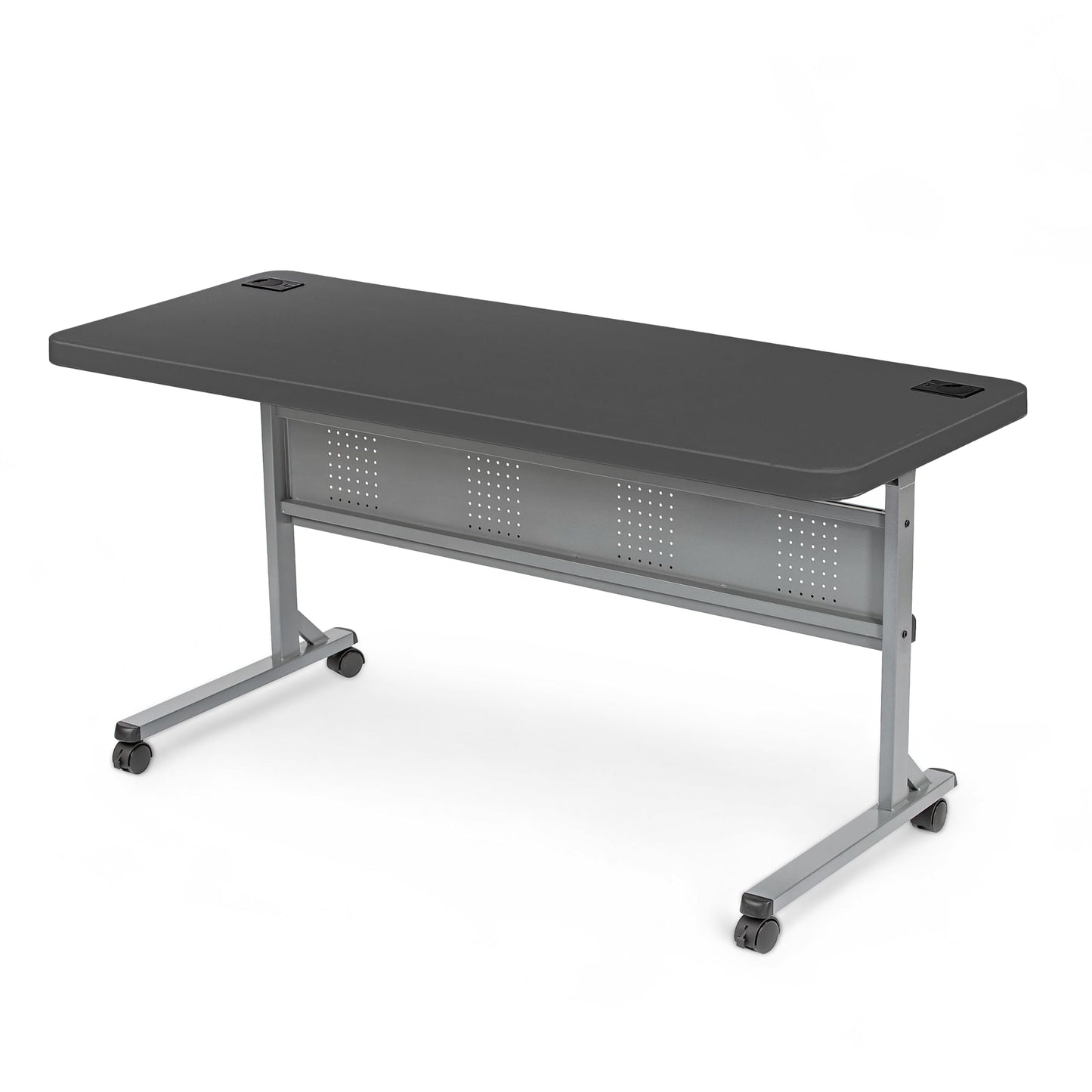 OEF Furnishings OEFBPFT2460-20 Commercial-Grade Premium Industrial Nesting Flip-Top Blow-Molded Training Table with Steel Frame and a 1.75" Thick Surface (24" × 60", Charcoal Slate Top)