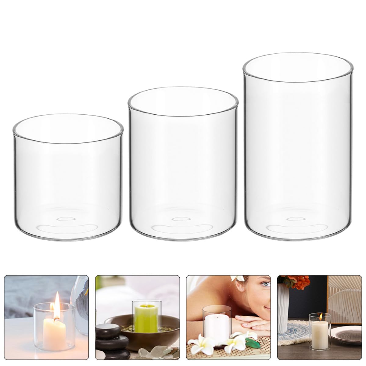 YARNOW 3pcs Small Glass Candle Holders Set Cylinder Aromatherapy Candle Cups for DIY Soy Wax Tealight Jars for Home Decor and Relaxation