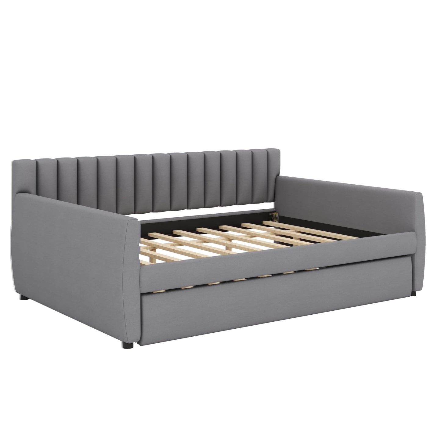 YunNianYang Full Size Upholstered daybed with Trundle and Wood Slat Support (Gray)