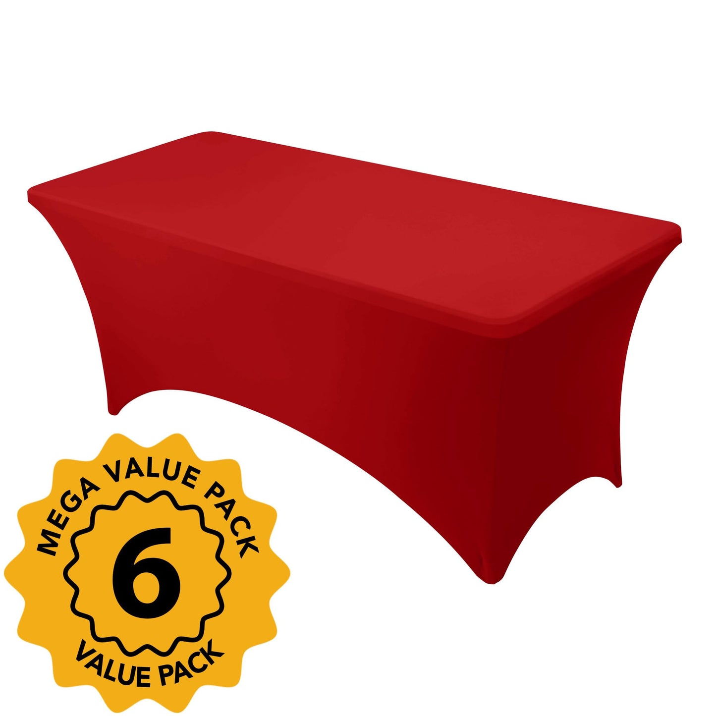 Dailyset 6-Pack Premium Red Spandex Tablecloths for 6ft Rectangle Tables, Stain & Wrinkle-Resistant, Washable Stretch Polyester Fitted Table Cover for Weddings, Banquets, Trade Shows Events
