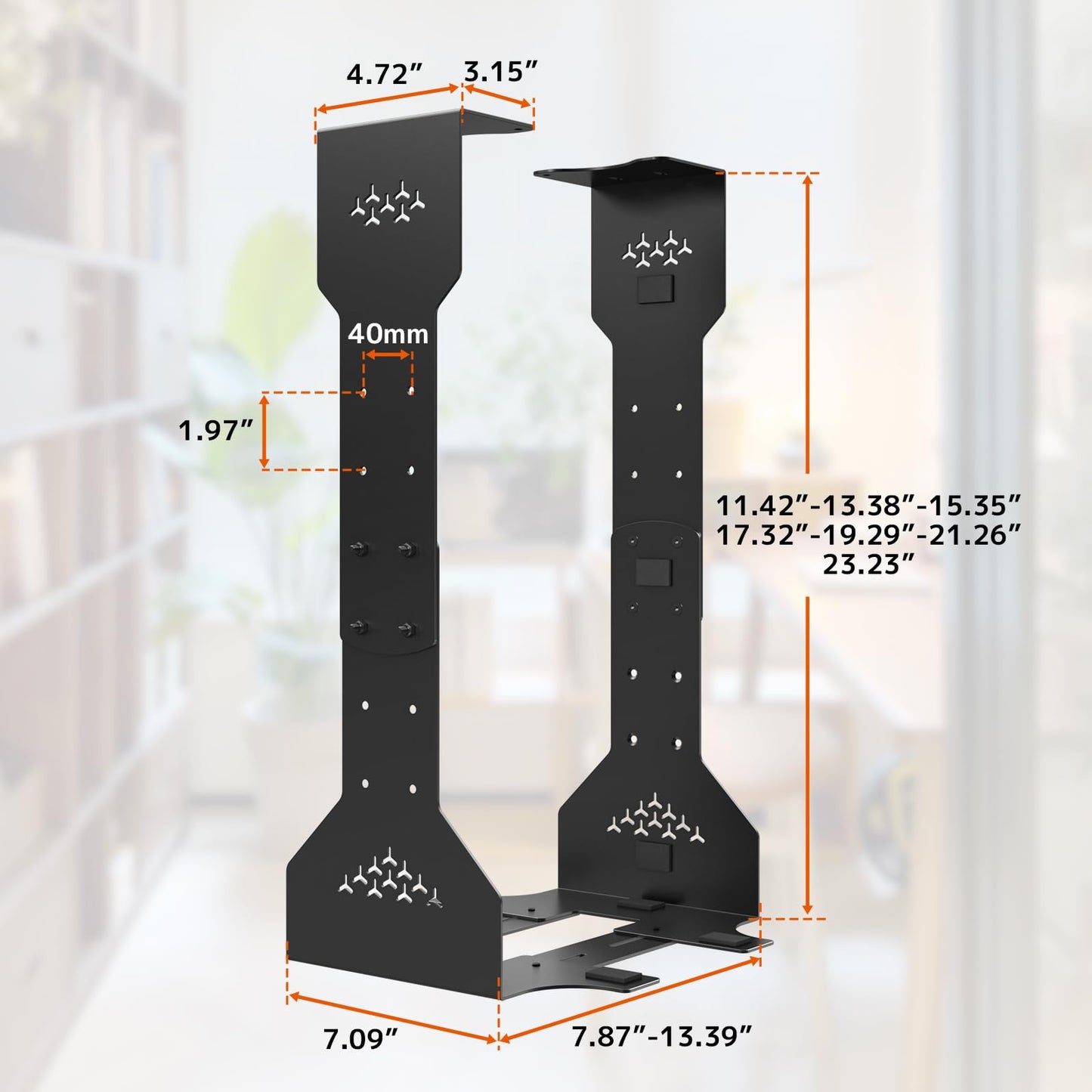 PUTORSEN Under Desk PC Mount, 7.9-13.4’’ Width Adjustable Computer Tower Stand, up to 77 lbs, with Protective Mats, for Mid/Mini-Tower Case in Office,Gaming, Laboratory and Home, Black