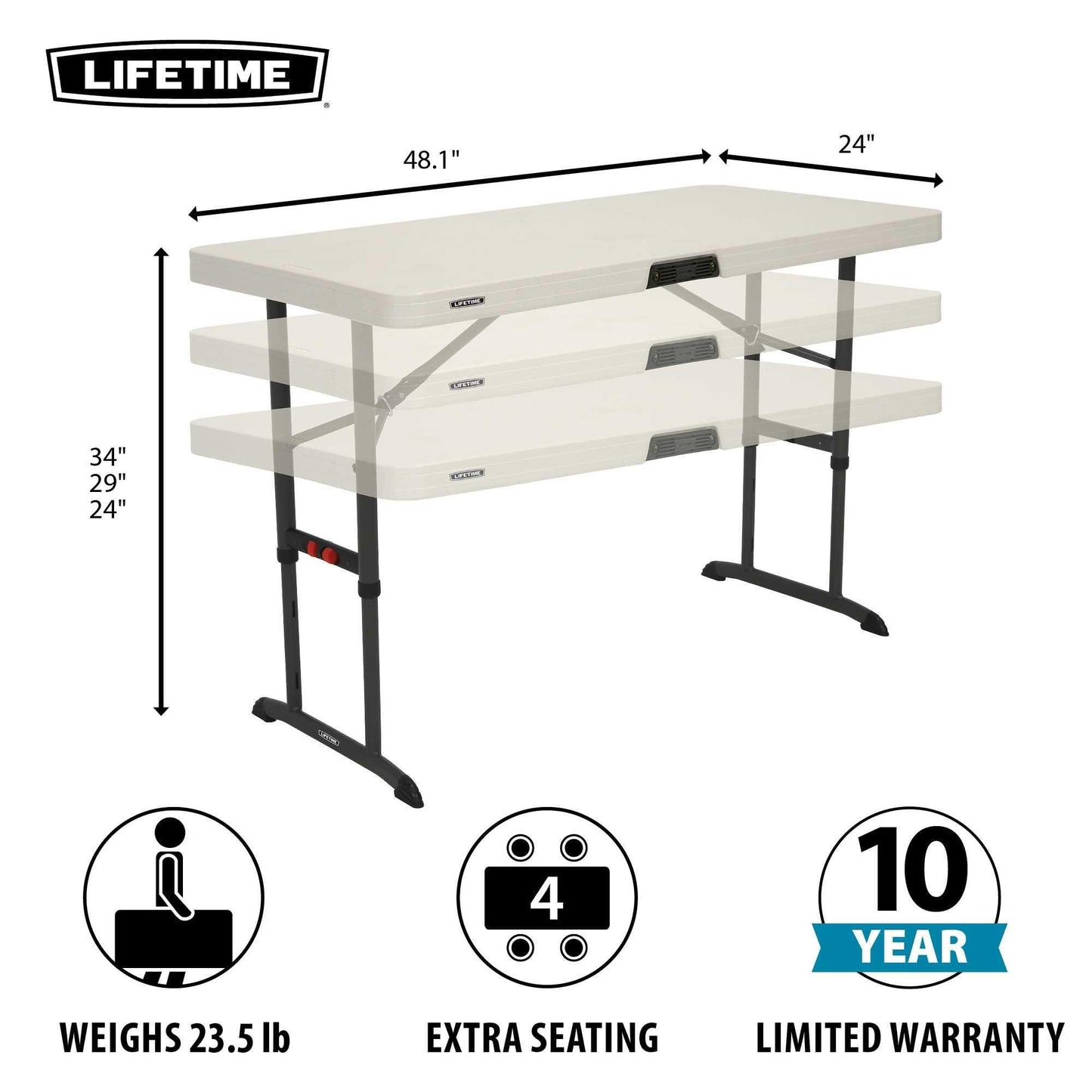 Lifetime 80387 4-Foot Commercial Folding Table and 30 Inch Adjustable Folding Laptop TV Tray, Almond
