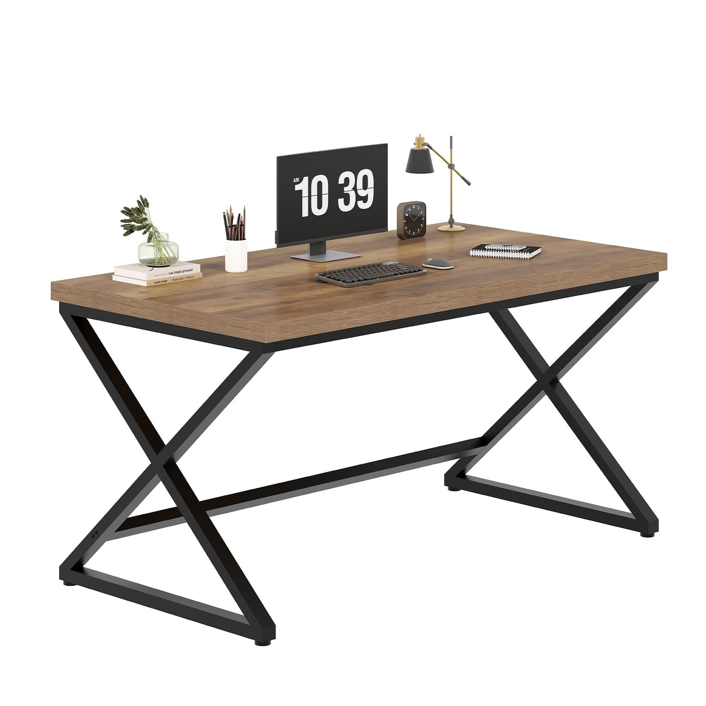 IBF 47 Inch Computer Desk, Rustic Home Office Desk for Writing, Industrial Wood Metal Executive Work Study Desk, Modern Simple PC Gaming Computer Table for Study Workstation, Rustic Oak