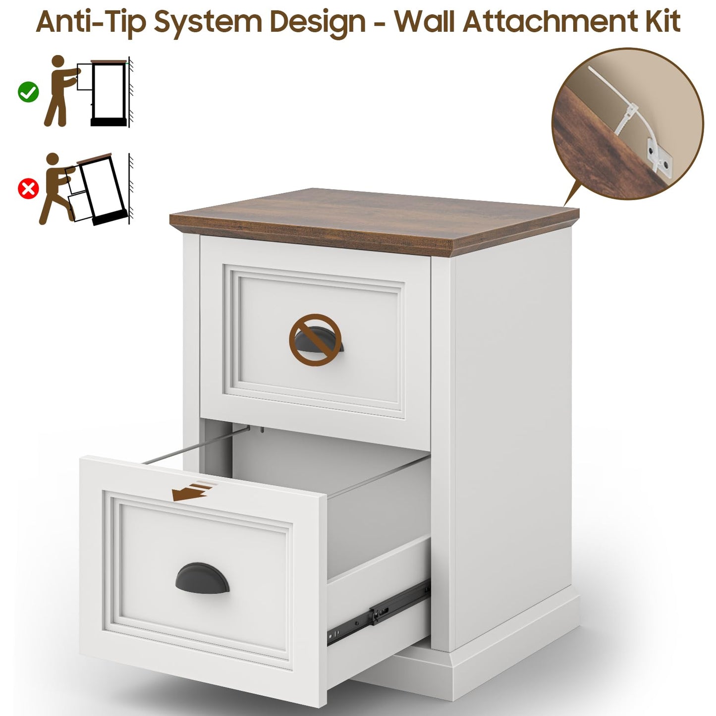 Halitaa Vertical File Cabinet, Filing Cabinet with 2 File Drawers, Farmhouse Small File Cabinet Fits Letter/A4 Size, Wooden Printer Stand, Under Desk Cabinets for Home Office, White