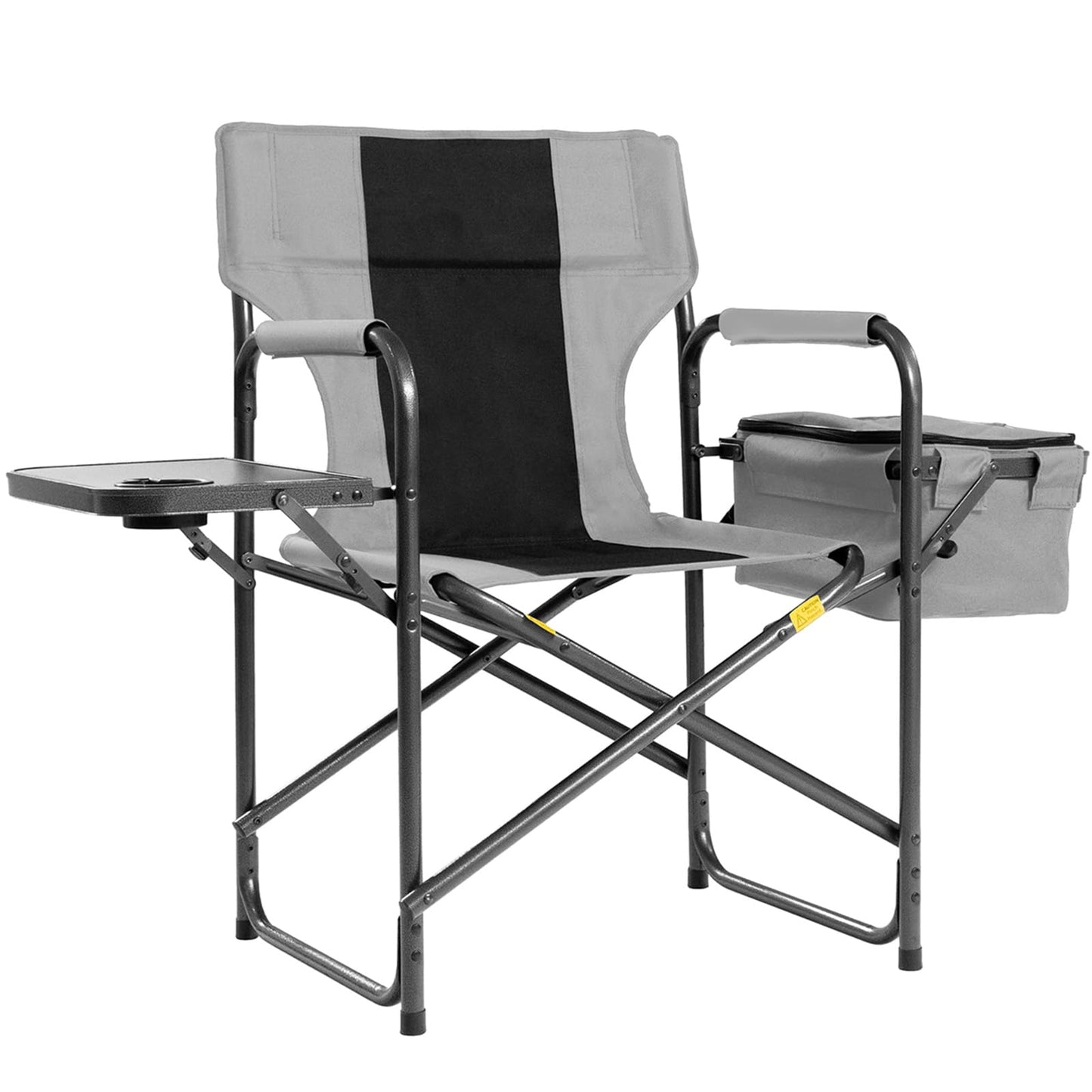 Foristrail Director Camping Chair with Cooler Bag & Foldable Side Tray - 400lbs Heavy Duty Outdoor Folding Lawn Chair, Portable Camp Chair for Fishing/Backyard (Black & Gray)
