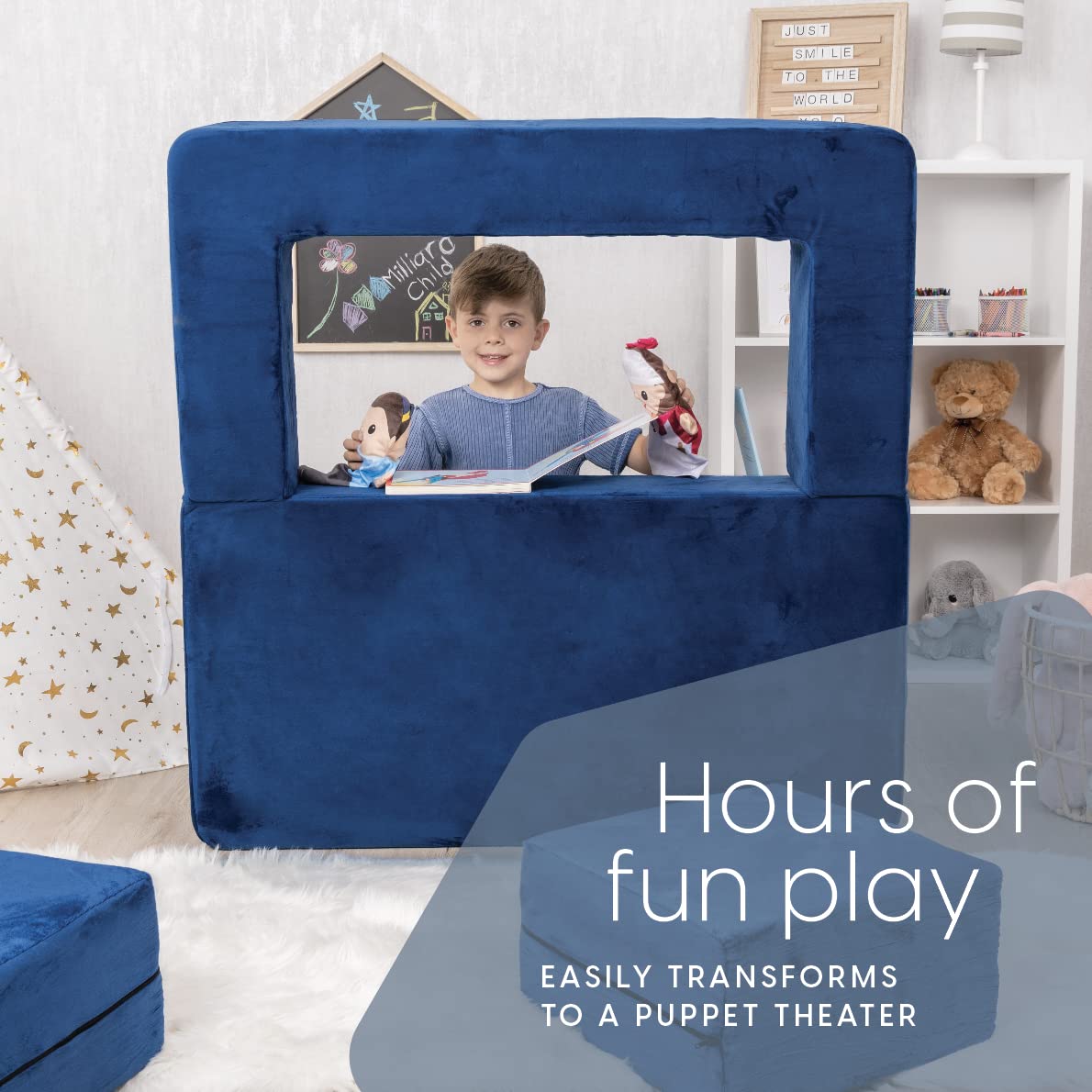 Milliard Kids Couch - Modular Kids Sofa for Toddler and Baby Playroom/Bedroom Furniture (Navy Blue) with Bonus Pillow