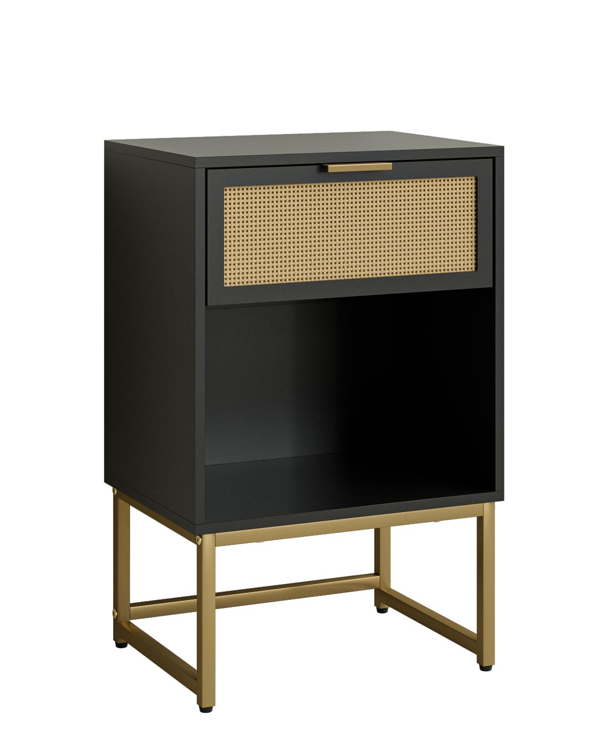 Masupu Rattan Nightstand,Modern Night Stand Boho Farmhouse Wood Bedside Table with Storage Drawer Side End Table for Bedroom, Office,Black