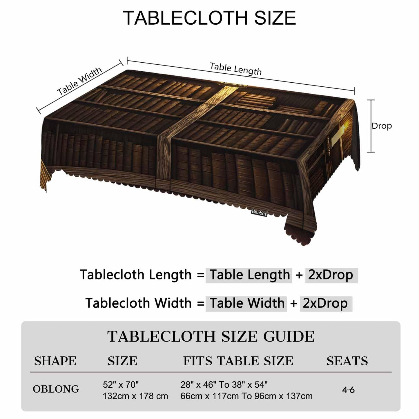 Beabes Table Cloth Book Shelf, Mysterious Candle Library Bookshelf Farmhouse Tablecloth Soft Table Cover for Kitchen Dinning Tabletop Decoration, 52x70 Inch Fitted Tablecloth