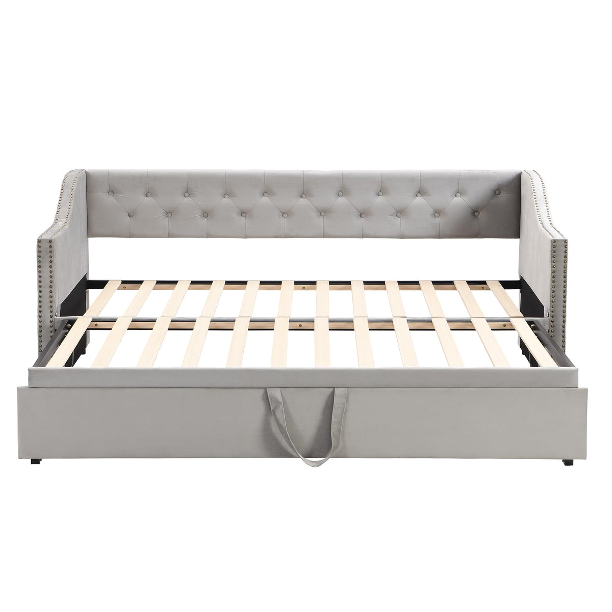 Twin Size Upholstered Daybed with Pop up Trundle,Velvet Day Bed Frame with Extendable Trundle,Twin to King Daybed,Tufted Sofa Bed for Bedroom,Living Room,Guest,Gray