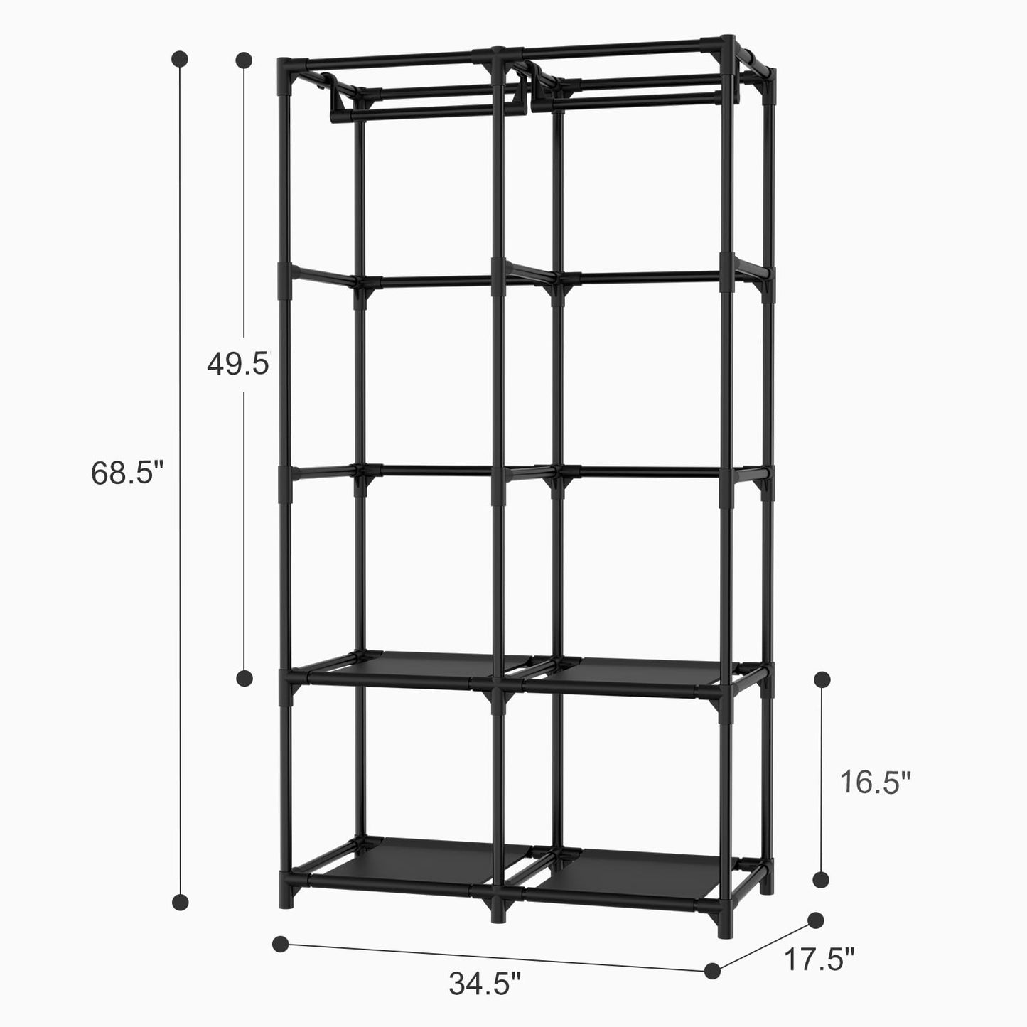 BrFoYu Portable Closet for Hanging Clothes, Portable Wardrobe Closet with Cover, 4 Storage Shelves, 2 Hanging Rods and 8 Side Pockets, Easy Assembly and Sturdy Free Standing Closet for Bedroom, Black