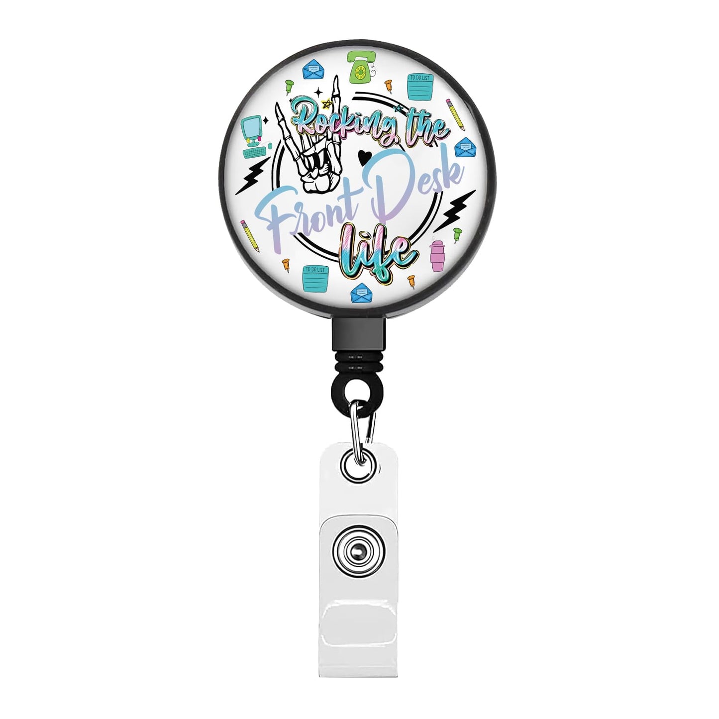 BEKECH Front Desk Badge Reel Rocking The Front Desk Life Office Receptionist Gift Funny Badge Holder Chaos Coordinator Gifts (Office Receptionist)