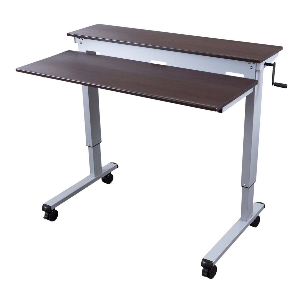 S STAND UP DESK STORE Crank Adjustable Tier Standing Desk with Heavy Duty Steel Frame (Silver Frame/Dark Walnut Top, 48in Wide)