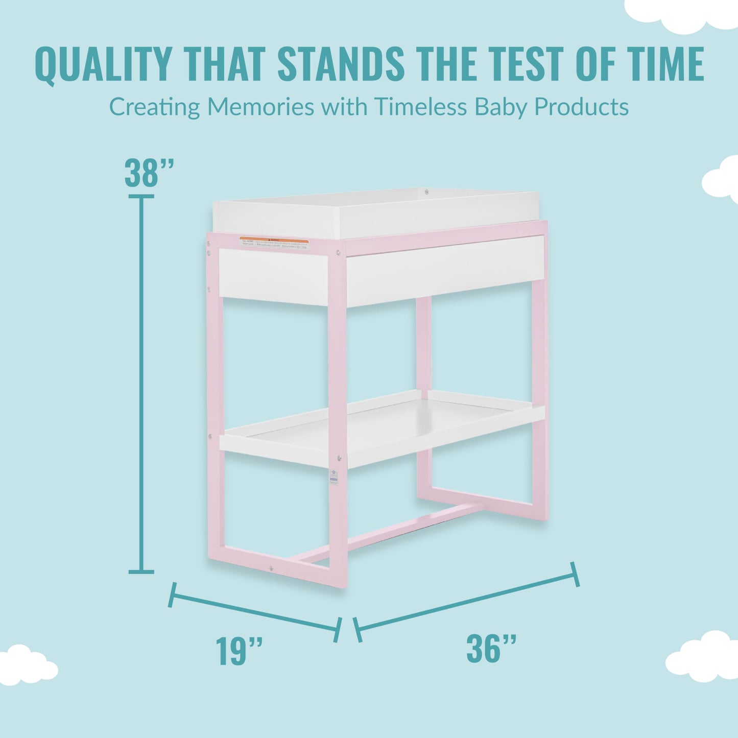 Dream On Me Arlo Changing Table in Blush Pink – Enclosed Dressing Area with Safety Strap, Solid New Zealand Pinewood, Non-Toxic Finish, Spacious Fixed Storage Shelf, Water-Resistant 1" Changing Pad