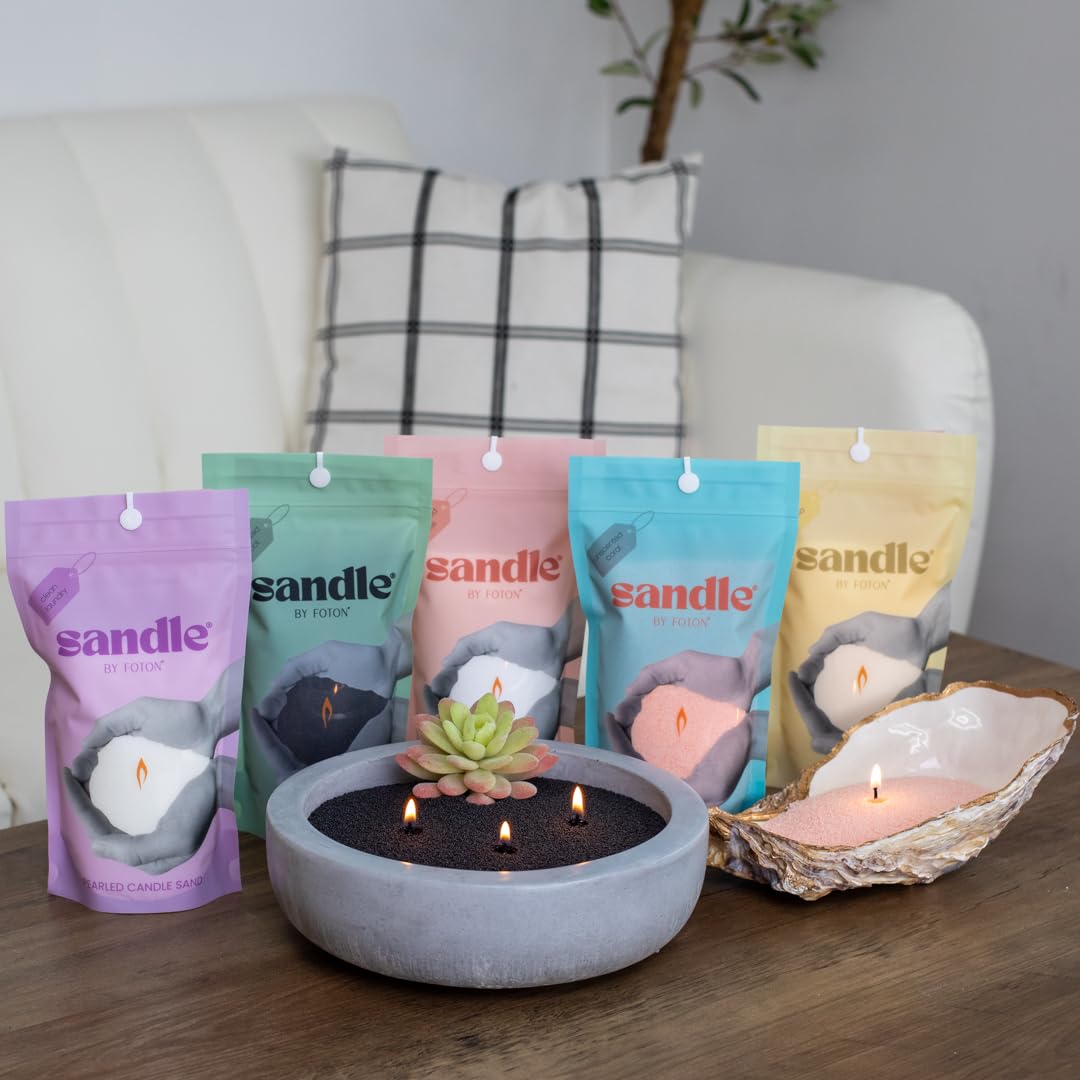 Foton Sandle Pearled Candle 10 Oz – Pink Coral Unscented, Non Toxic Luxury Long Lasting Sand Candles up to 60 Hours - Refillable Candle Sand with 15 Wicks for Candles Making