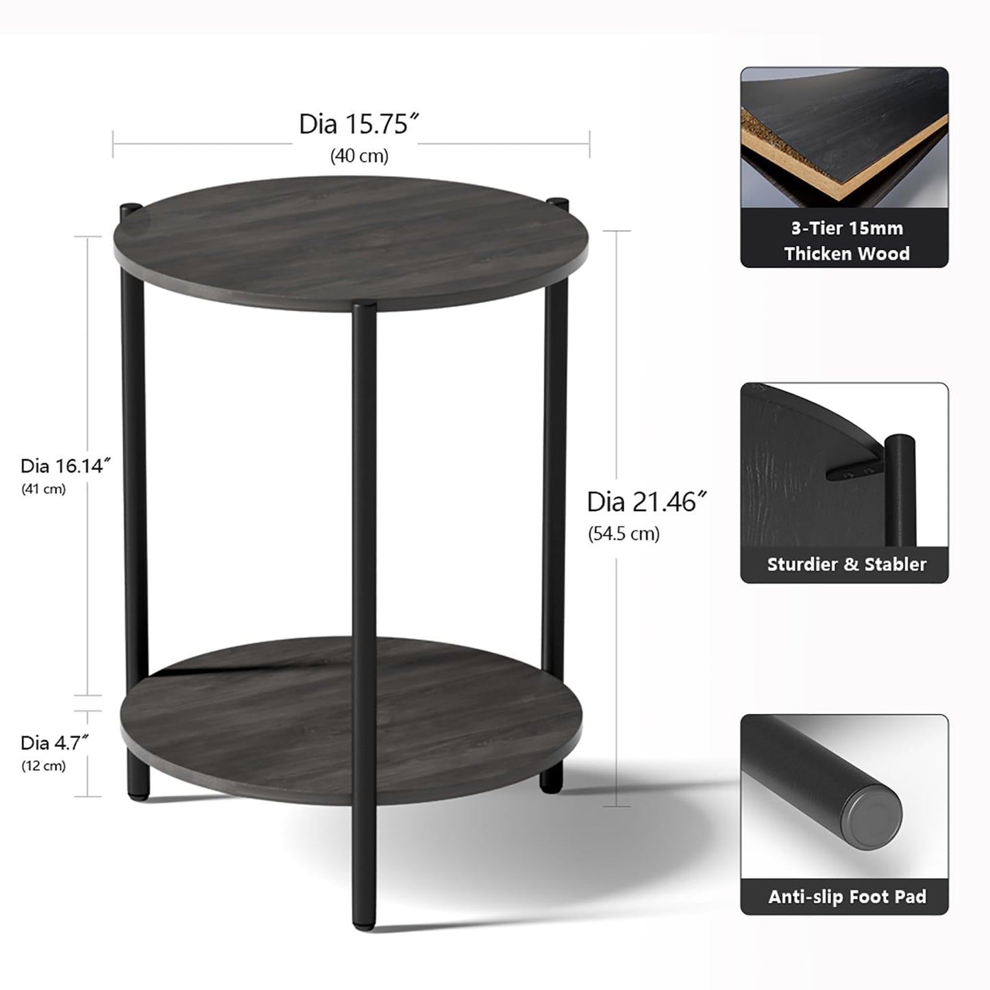 Kasrikly Round Side Table, 2-Tier Circle End Tables with Storage Wood Rustic Small End Tables Farmhouse Side Table for Living Room Bedroom Balcony Small Spaces
