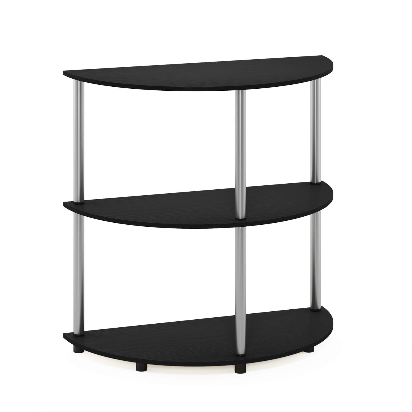 Furinno Frans Turn-N Half Round Console Table with Stainless Steel Tubes, Black Oak 15.6D x 31.1W x 30.8H in