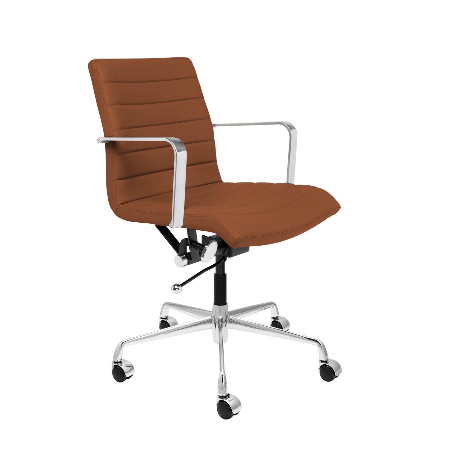 Laura Davidson Furniture SOHO II Ribbed Office Chair - Mid Back Desk Chair, Ergonomically Designed with Arm Rest & Swivel, Made of Faux Leather, Brown, Computer Chair