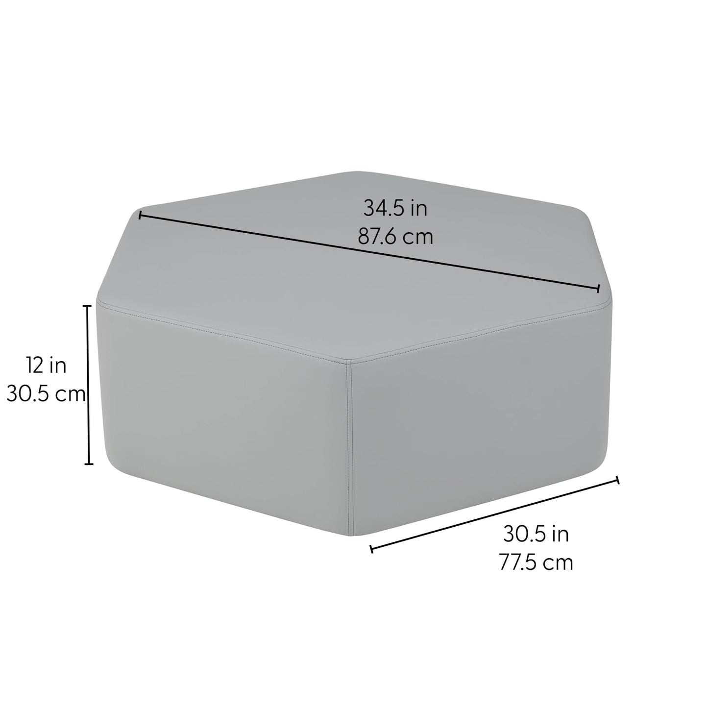 FDP Pro Series Hexagon Accent Ottoman (12" Height) Hand Upholstered Commercial Furniture for Hotel Lobby, Office, Restaurant, Home Collaborative and Configurable Seating - Sky Blue Crosshatch