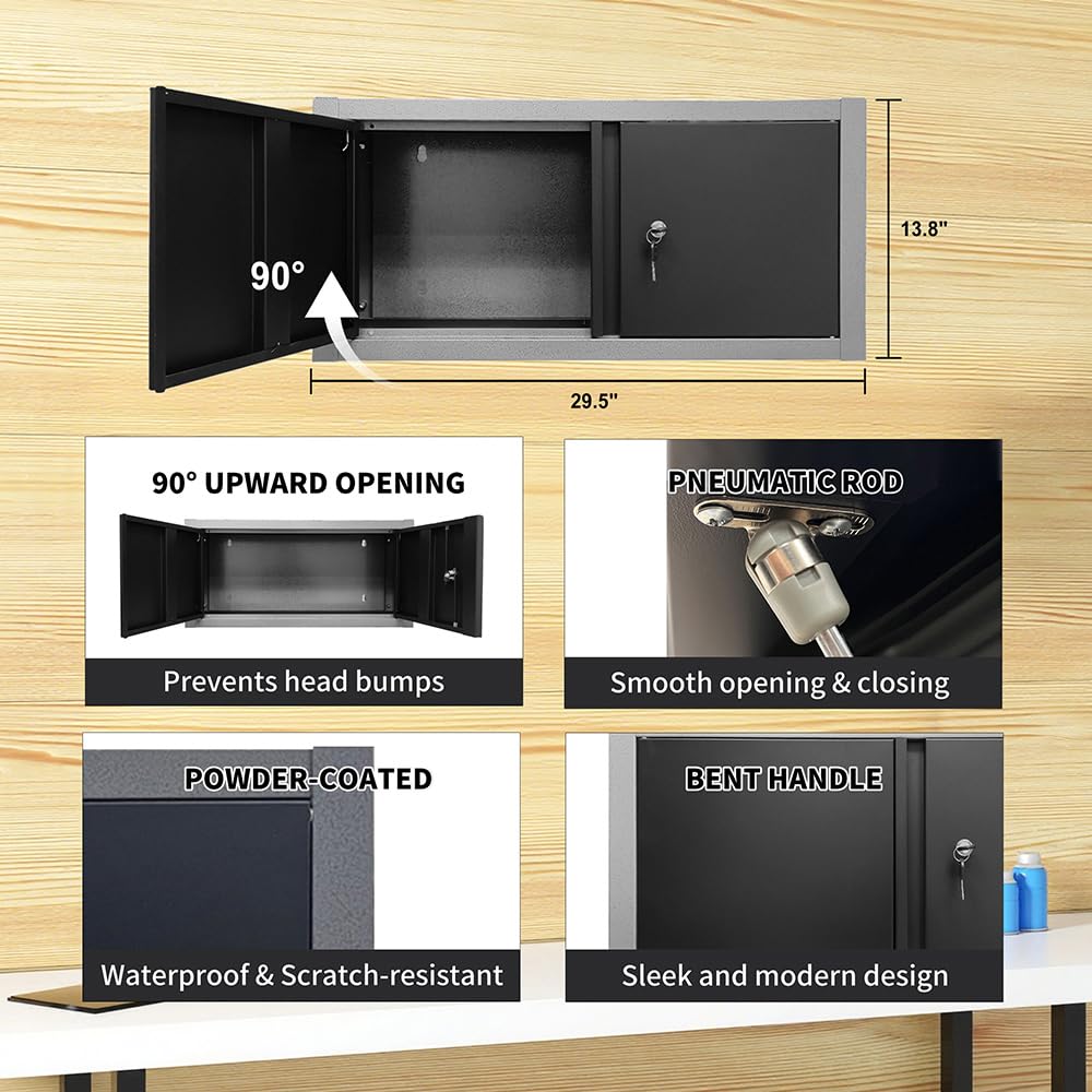 JZD Metal Wall Cabinet with Two Lockable Doors, Steel Wall Chest for Kitchen Warehouse Home Office Garage