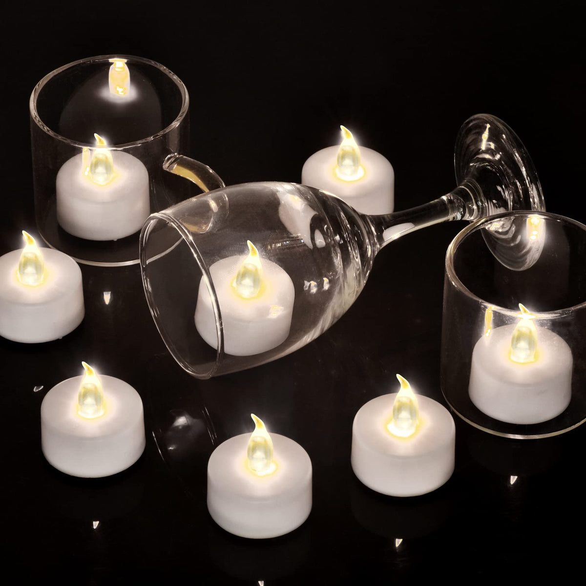 LED Tea Lights Flameless Candles: Battery Operated Bulk 50-Pack Realistic and Bright Flickering Long Lasting 200 Hours Electric Tealight Candles for Home Decor Halloween Christmas Wedding (White)