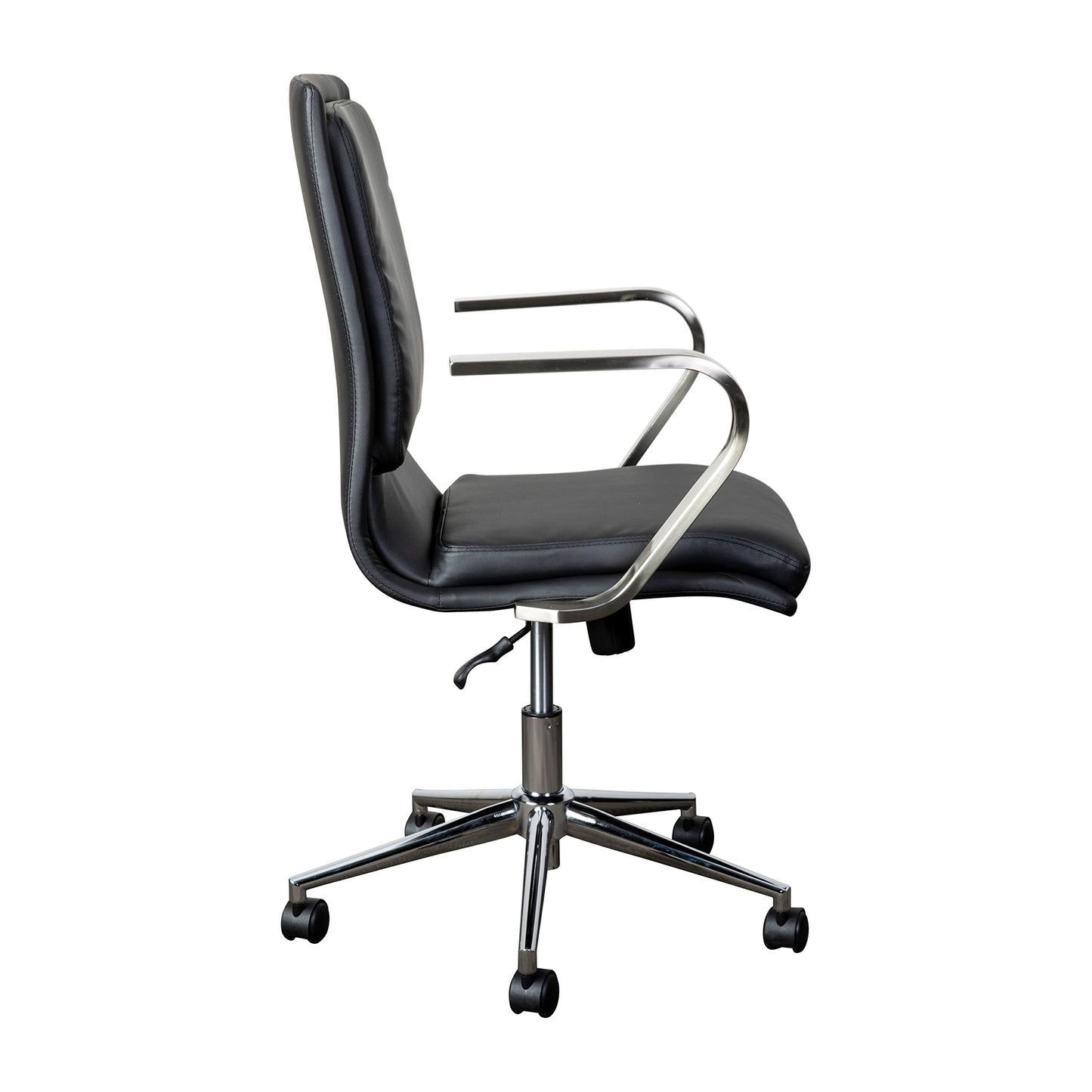 Flash Furniture James Mid-Back Designer Executive Office Chair - Black LeatherSoft Upholstery - Brushed Chrome Base and Arms - Height Adjustable 360° Swivel Seat