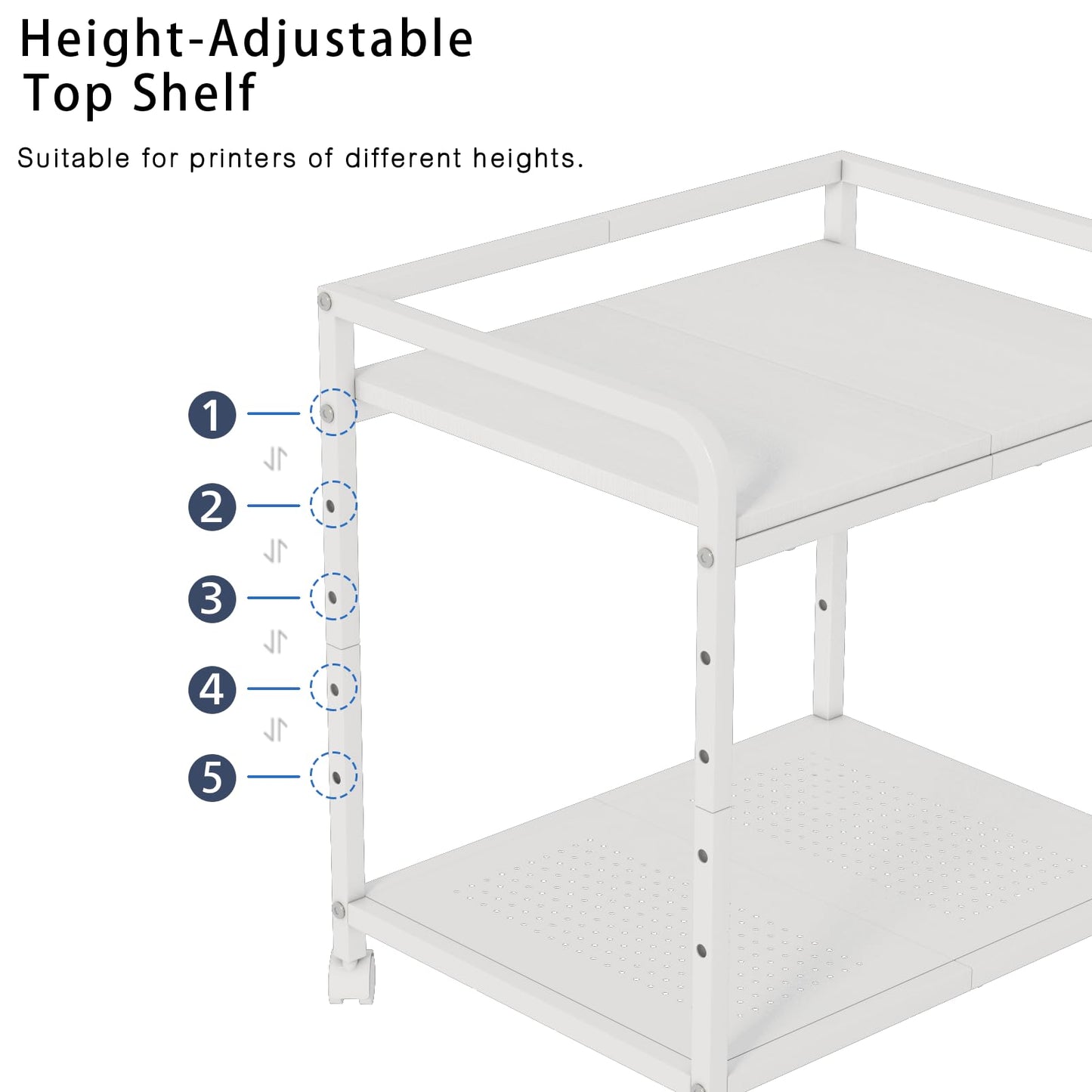 Heakrit 21"x15.8" Large Printer Stand with Storage, 2-Tier Under Desk Printer Table, Rolling Printer Cart with Lockable Wheels for Home, Office (White)