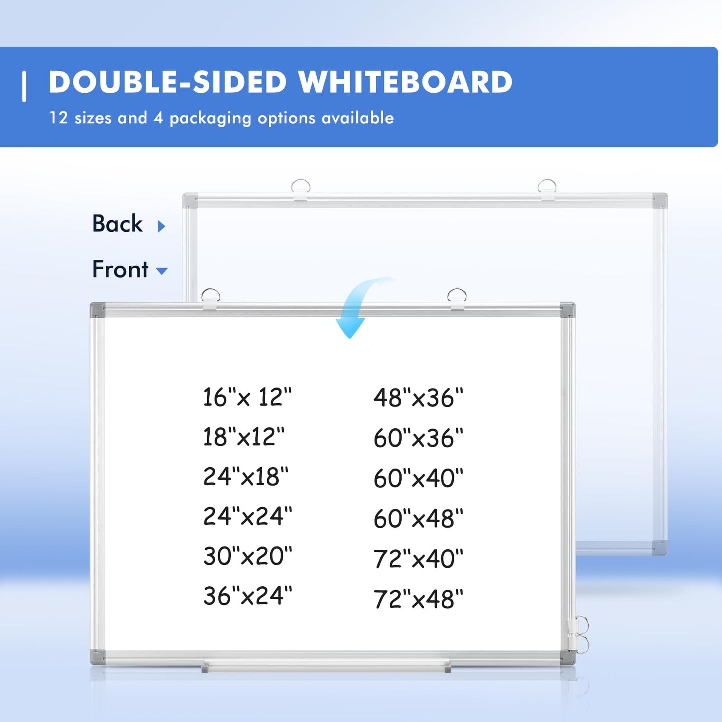 WALGLASS 2 Pack White Board, 24" x 18" Double-Sided Dry Erase White Board for Wall, Hanging Mounted Whiteboard, Horizontal or Vertical Silver Aluminium Frame for Home, School, Office, Kitchen