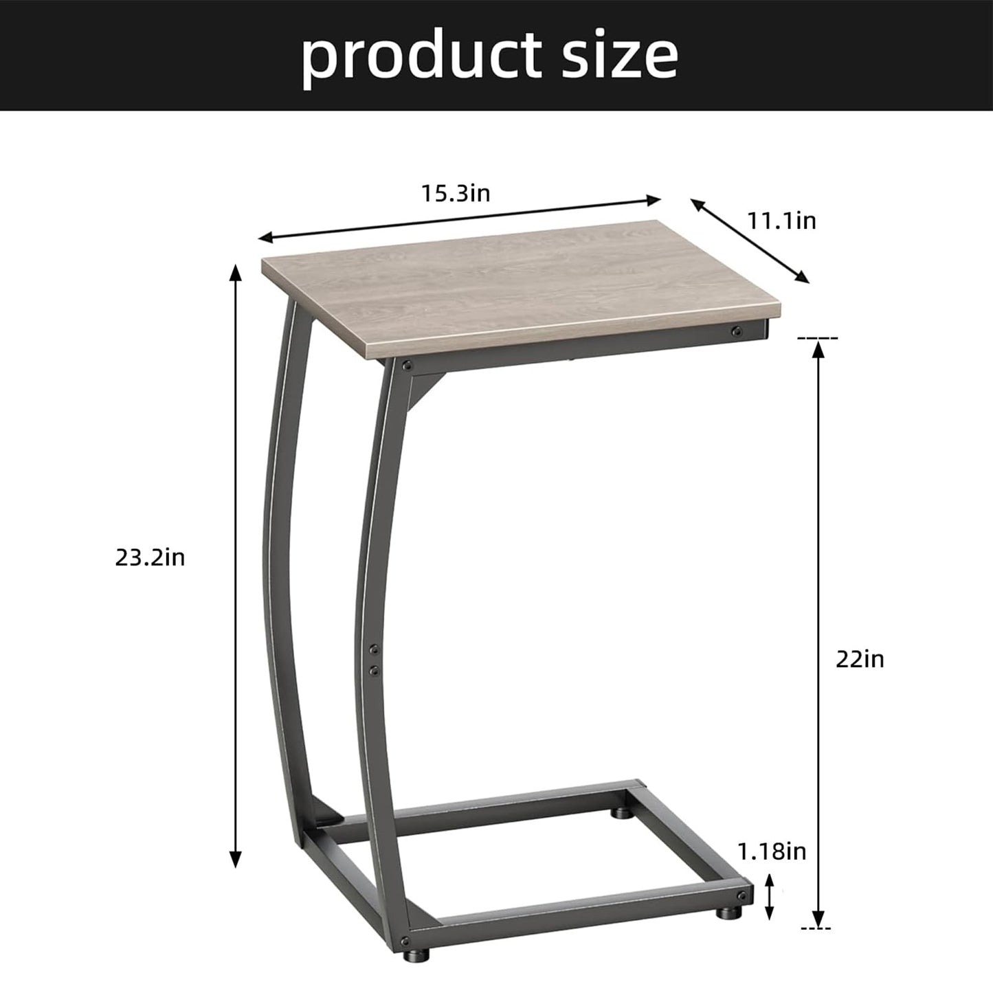 LAKEMID C Shaped End Table Set of 2, Side Table for Couch,Curved Support Legs, Slide Under Couch Table for Sofa, TV Tray Table for Living Room Bedroom（Lvory）