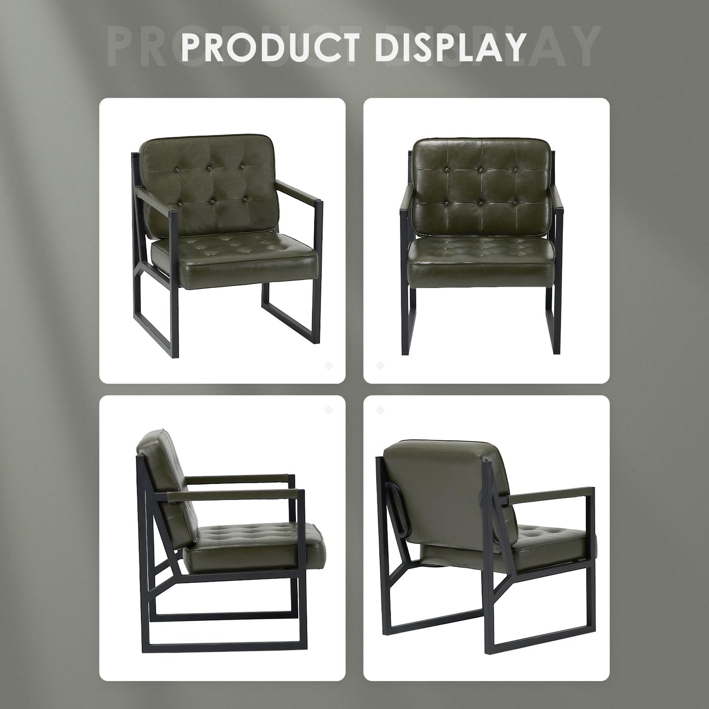 COLAMY Accent Chairs Set of 2, Modern Accent Arm Chairs for Living Room, Comfy Leather Armchairs with Metal Legs for Reception Waiting Room Office Lobby, Green