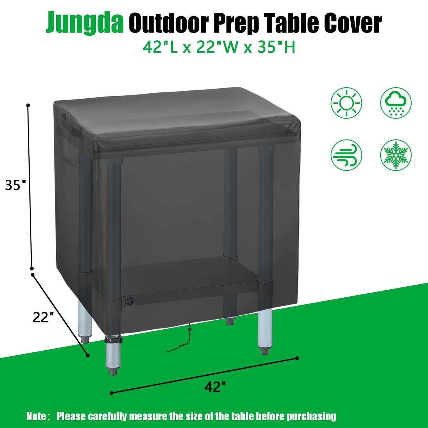 Jungda Outdoor Table Cover 42 Inch, Waterproof Patio Prep Table Covers, Outdoor Rectangle Bar Table Cover for Outdoor Furniture - 42 x 22 x 35 Inch