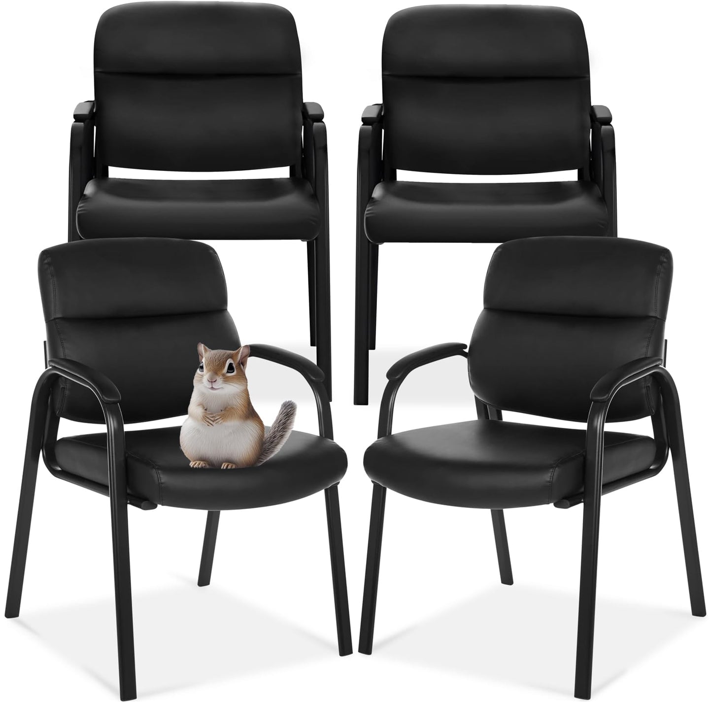 Oline Leather Guest Chair with Padded Arms, Reception Meeting Conference Waiting Room Lobby Home Desk Big and Tall Executive Office Chair, Black (4 Pack)