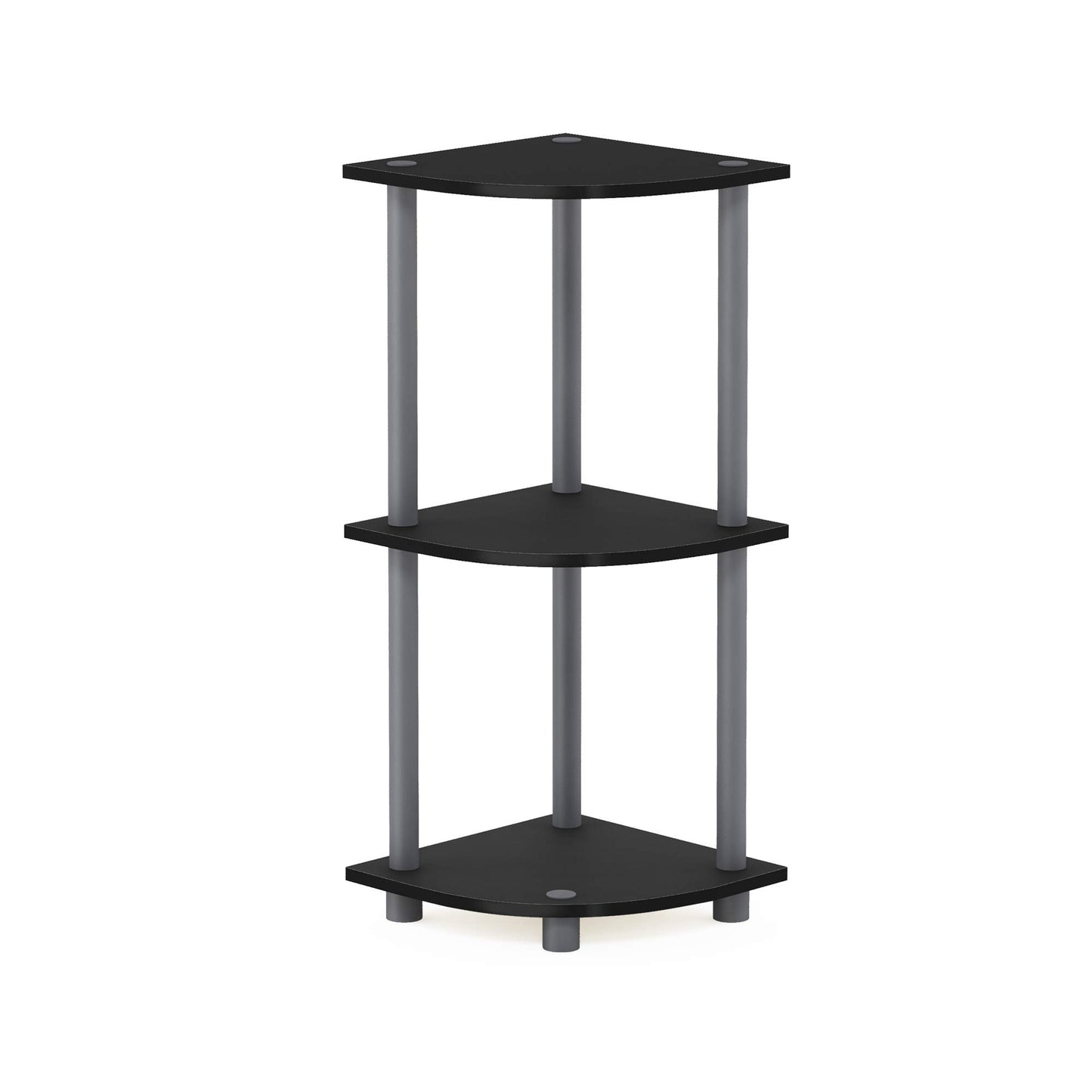 Furinno TURN-N-TUBE Corner Shelf, 3-Tier Corner Bookshelf, Display Storage Shelves with Open Shelves, for Organization and Storage, Living Room, Home Office, Garage, Black
