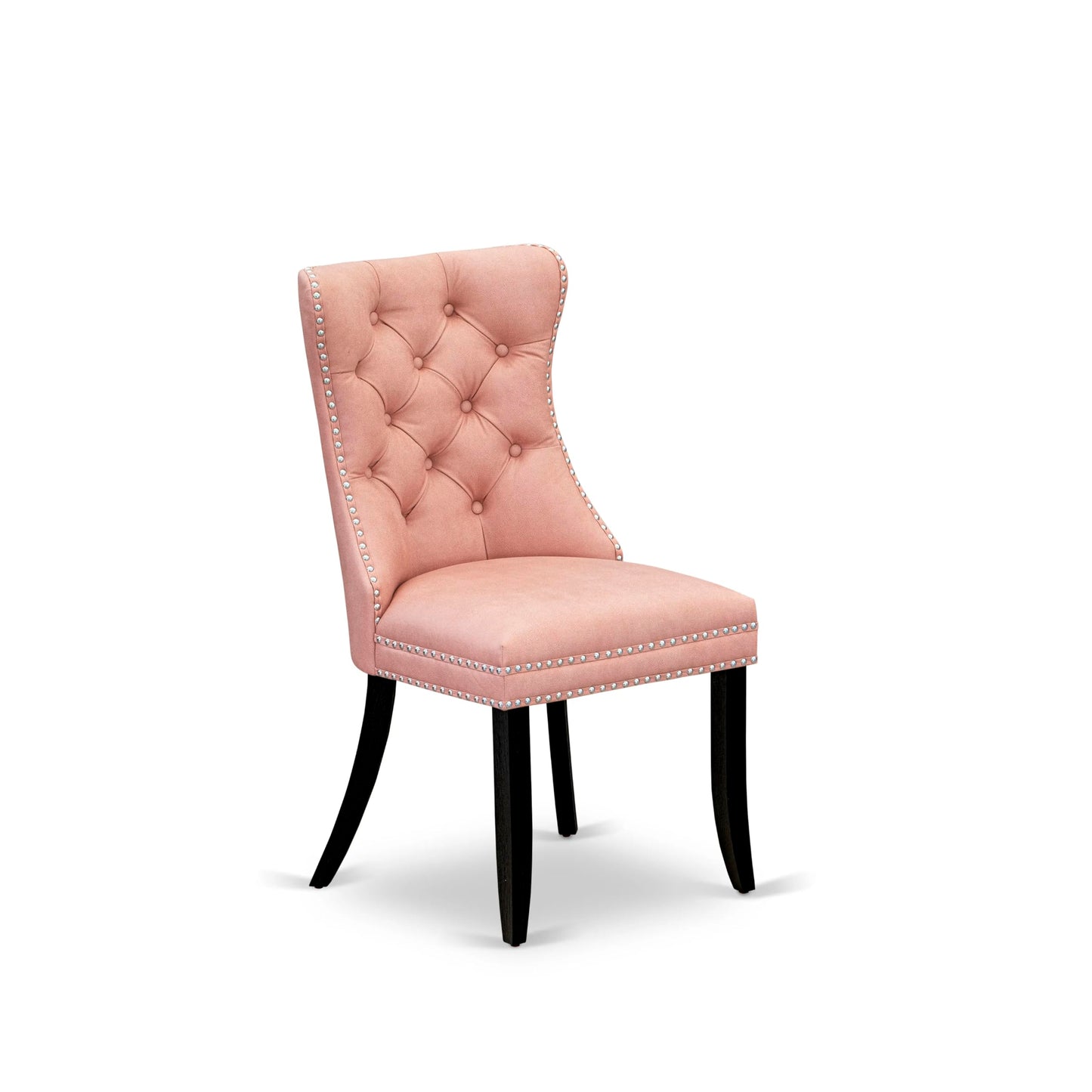 East West Furniture DAP6F23 Dallas Parson Kitchen Chairs - Button Tufted Nailhead Beige Red Polyester Fabric Padded Dining Chairs, Set of 2, Wirebrushed Black