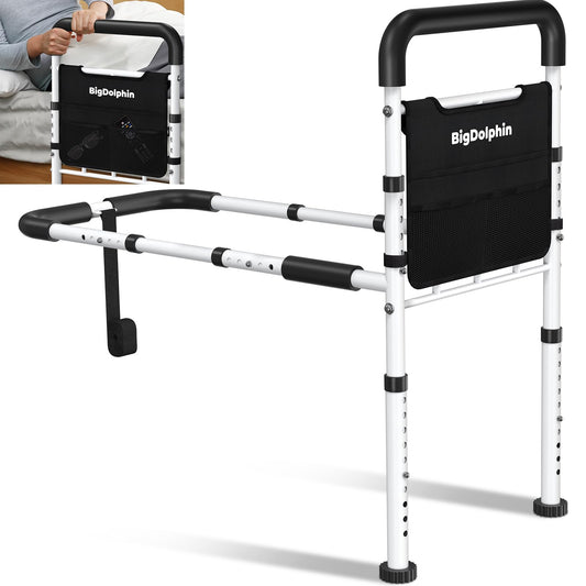 BigDolphin Bed Assist Rail for Elderly - ASTM Approved, 400 LBS Capacity, Tool-Free, Stable Bed Assist Rails for Seniors with Ergonomic Non-Slip Handle & Storage Pocket