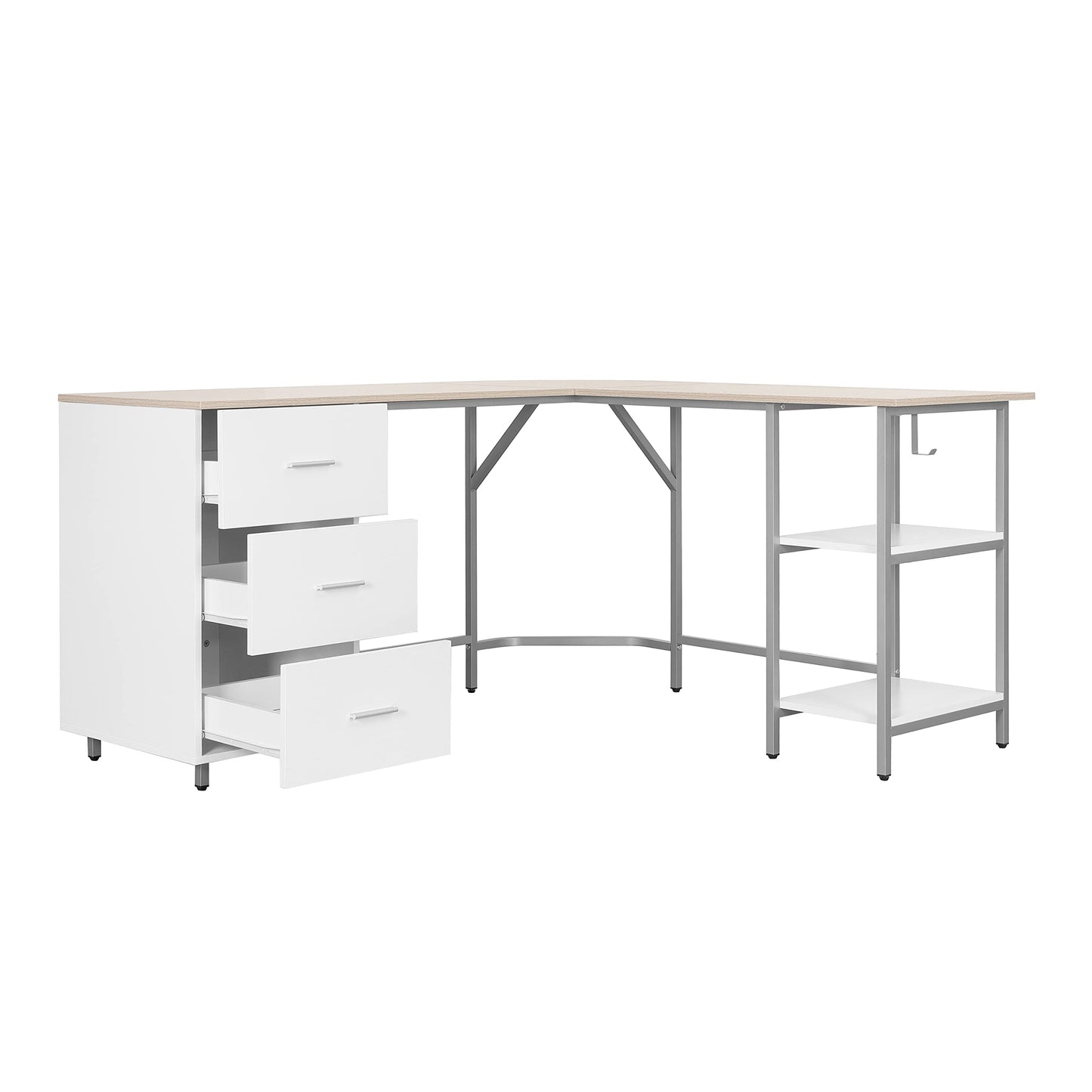 Techni Mobili L Shaped Desk - Two-Toned Computer Desk with Drawers & Storage Shelves - Simple Modern Furniture & Home Office Space Corner Table for Work & Writing