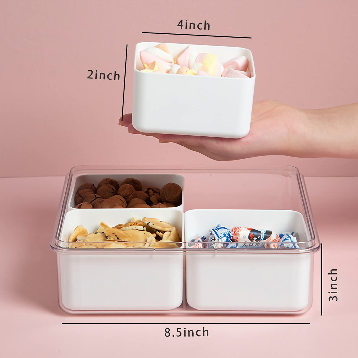 MineSign 2Pack Divided Veggie Tray with Lid Snackle Box Serving Container Salad Keeper with 4 Removable Boxes Stackable Refrigerator Organizer Bins Produce Saver for Meal Prep Fruit