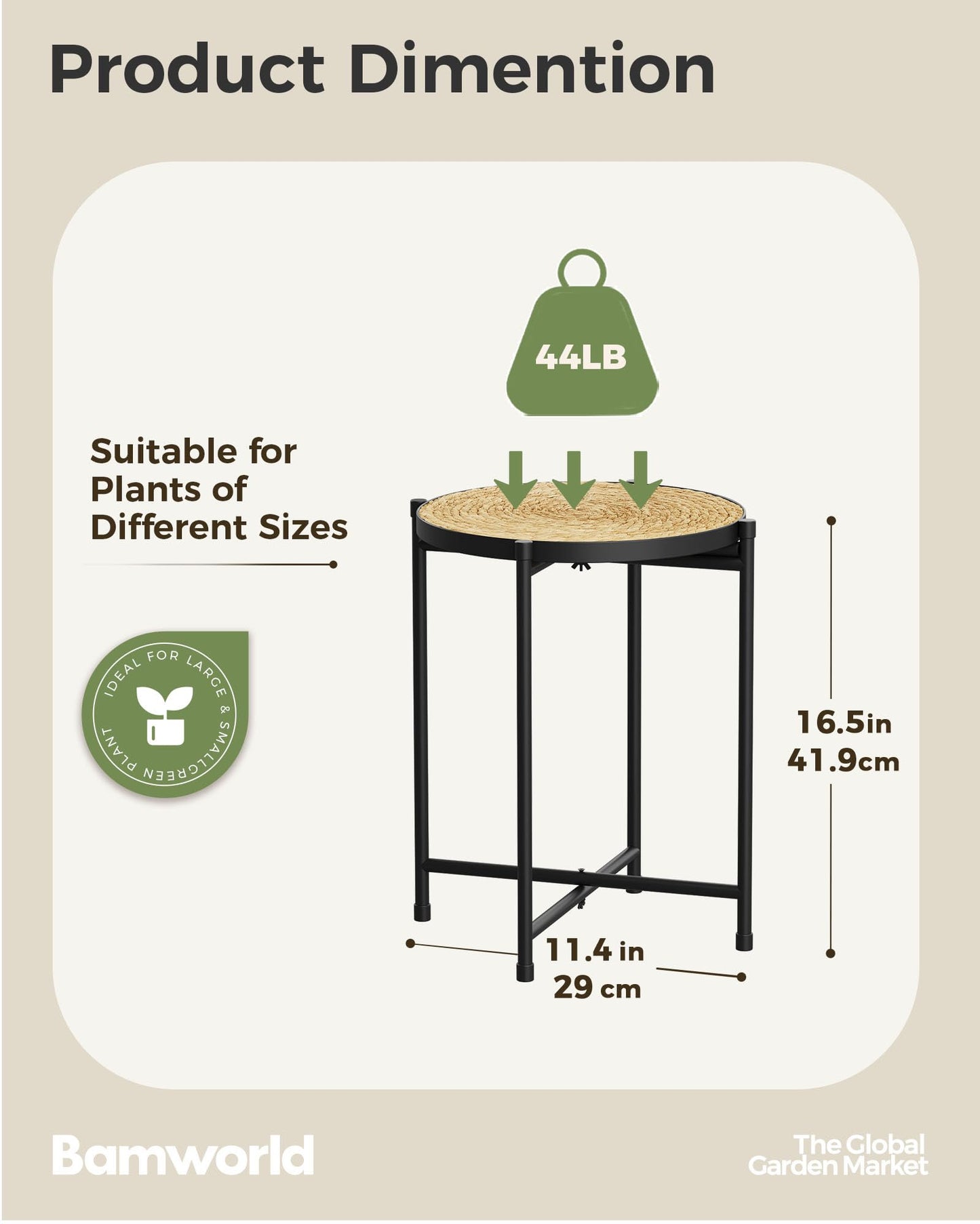 Bamworld Indoor Plant Stand Tall Plant Table Corner Plant Stool Boho Small Plant Holder Single Flower Stand for Large Plants Decor Pot Stand for Living Room Bedroom Balcony