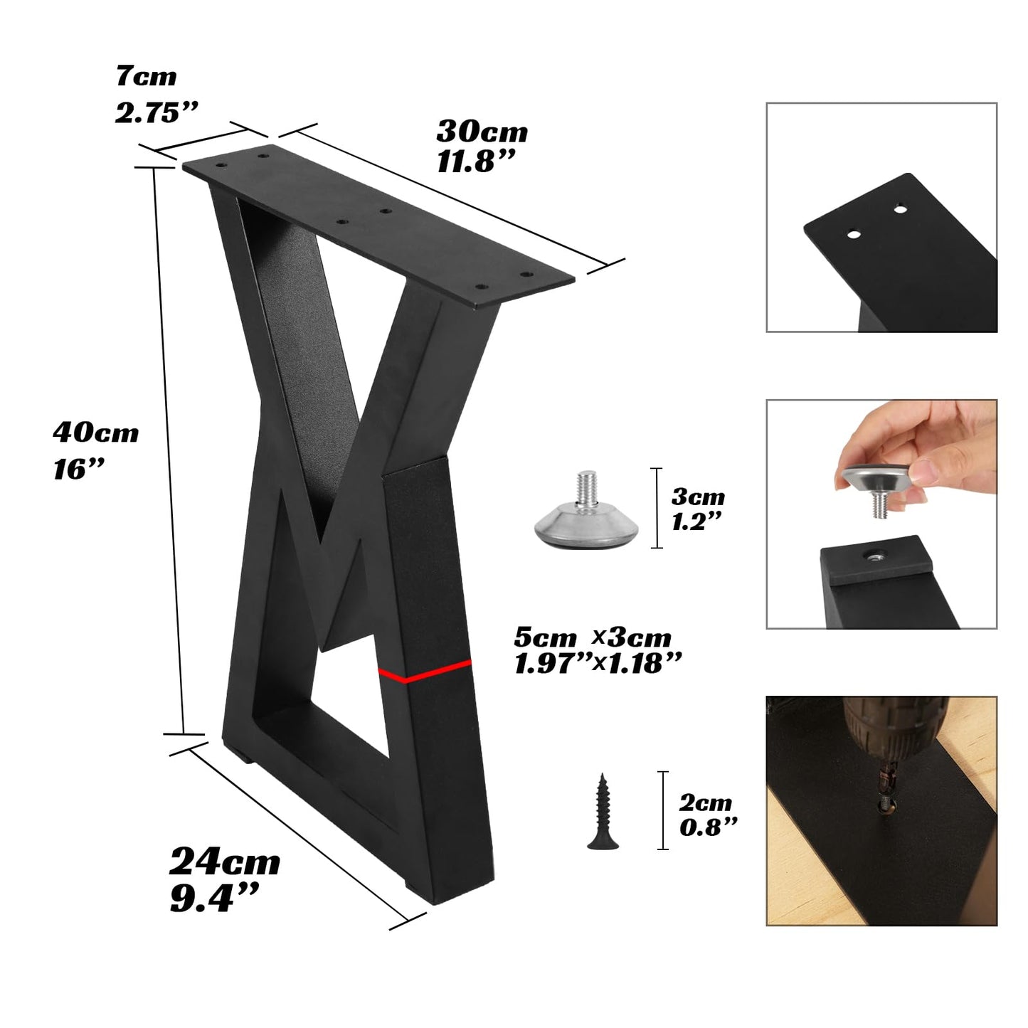 Rioychan 16 '' Metal Bench Legs, Desk and Coffee Table Legs Heavy Duty Iron for DIY Black End Side Tables, Furniture, Modern Desks, Bench, Sofa, V Shape