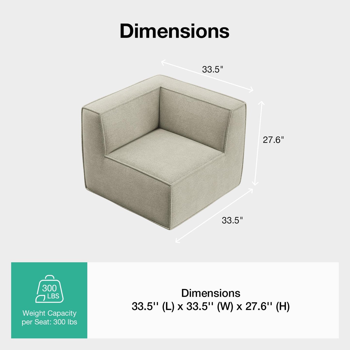 Novilla Modular Sectional Sofa, No Assembly Cloud Sectional Couch with Smarts Coil® Support, Chenille Fabric Sectional Sofa, Boneless Couch for Living Room Apartment, Beige (Corner Chair)