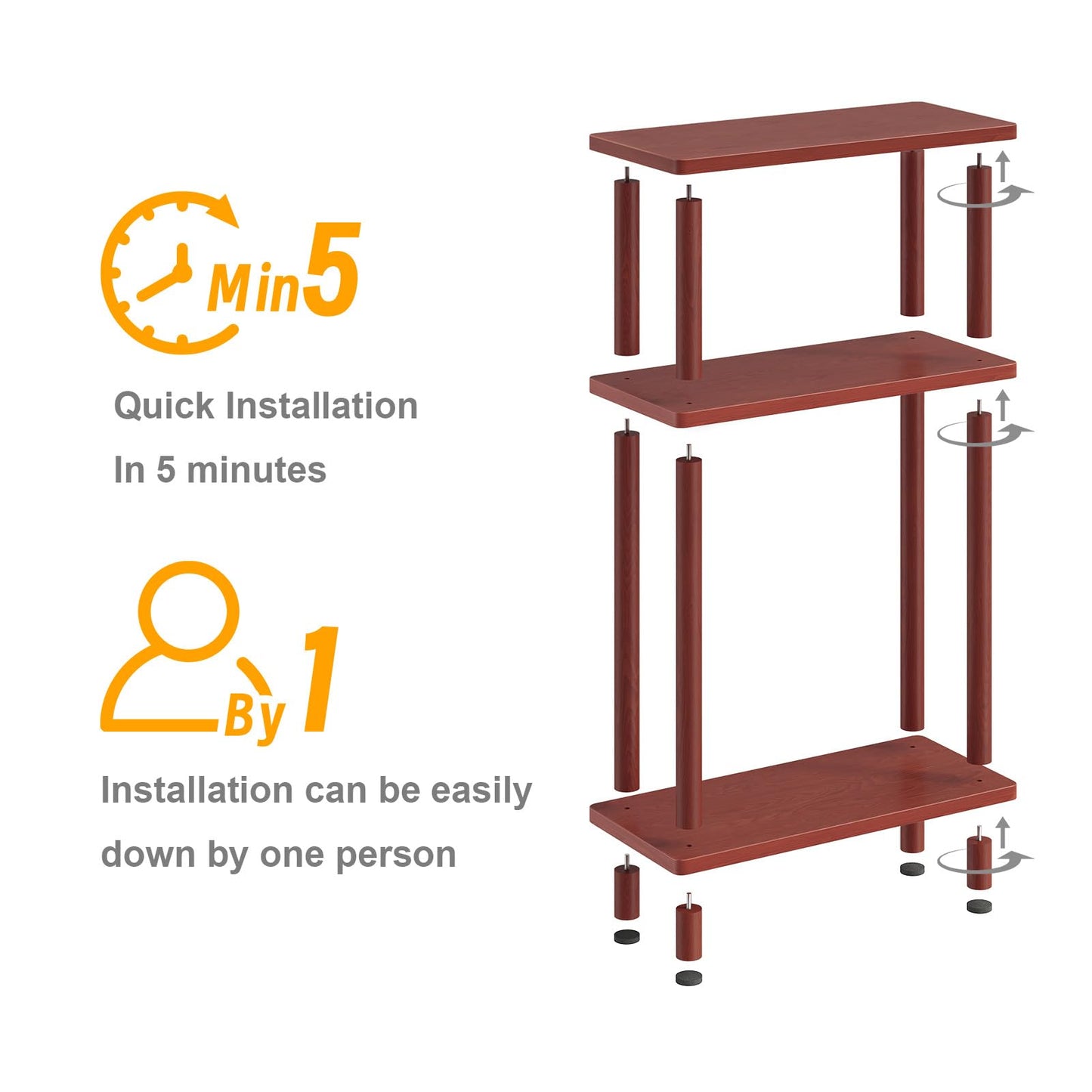Apicizon 3 Tier End Table, Narrow Side Table with Storage Shelf, Bedroom, Living Room, Entryway, Farmhouse, Dark Brown